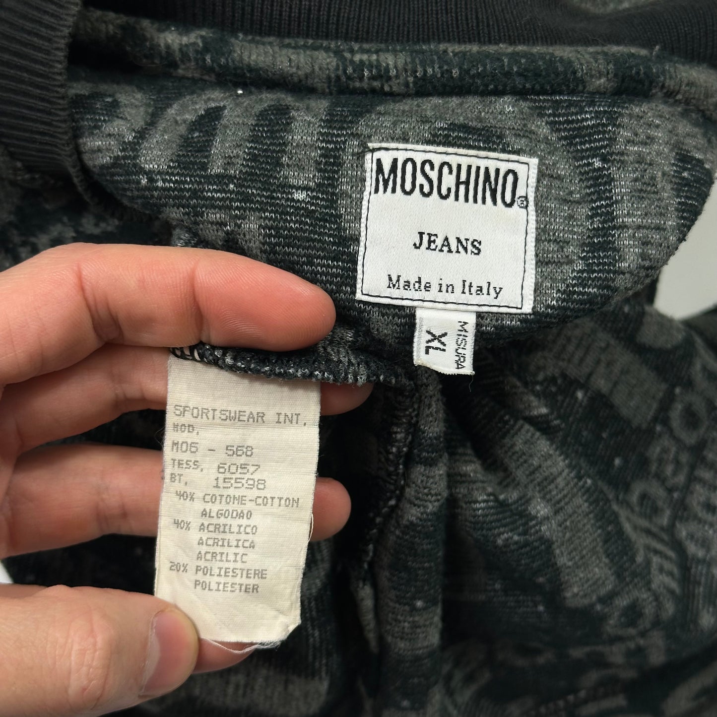 Moschino Jeans 1998 Spellout Logo Teddy Cotton Fleece Jumper - L/XL