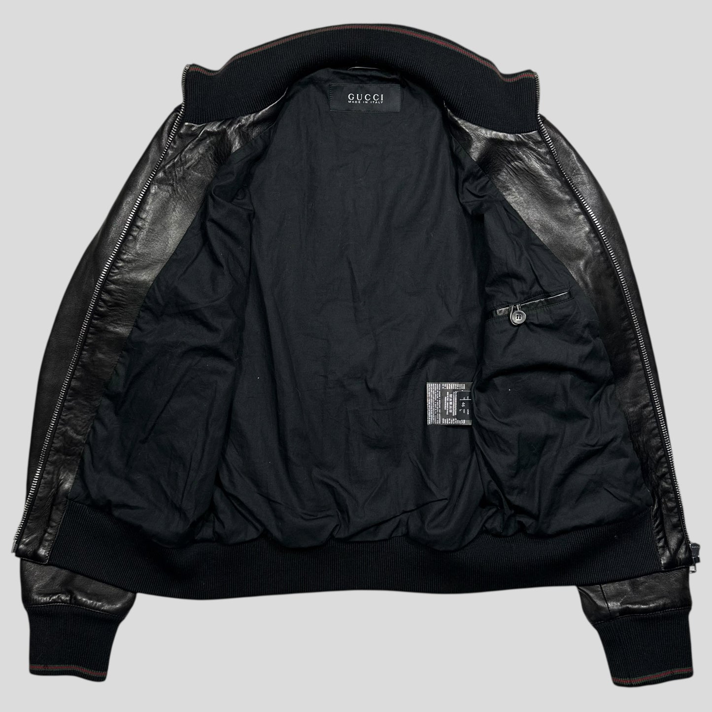 Gucci Nappa Leather Logo Web Bomber Jacket - IT46 (S)