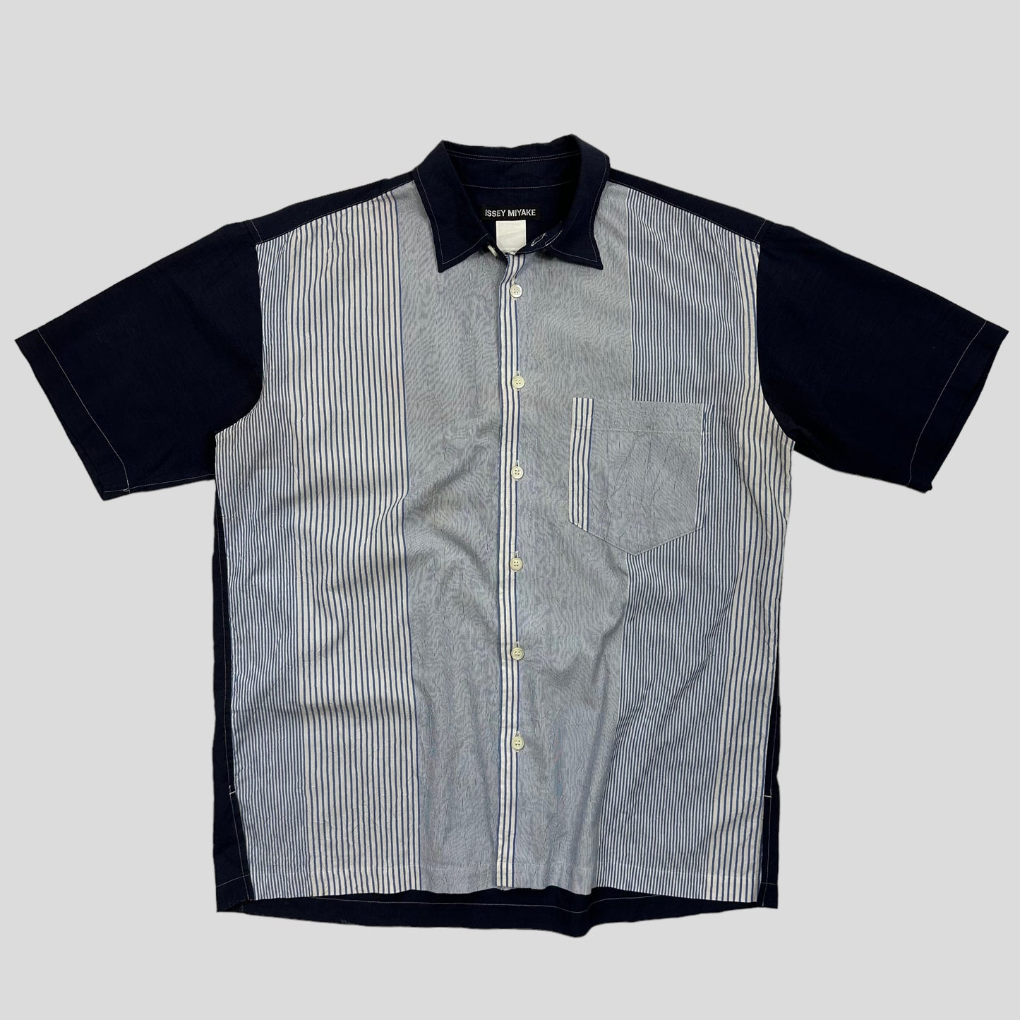 Issey Miyake 00’s Striped & Pleated Boxy Panelled Shirt - L/XL