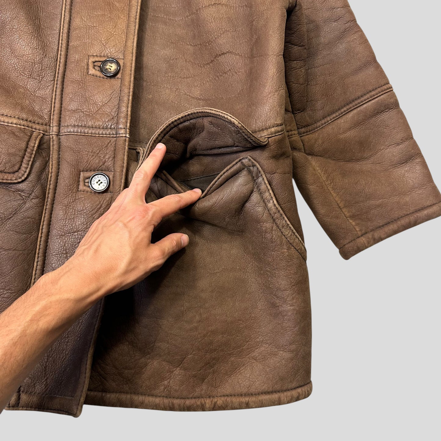 Gucci by Tom Ford 90’s Sheepskin Leather Heavy Shearling Coat - M