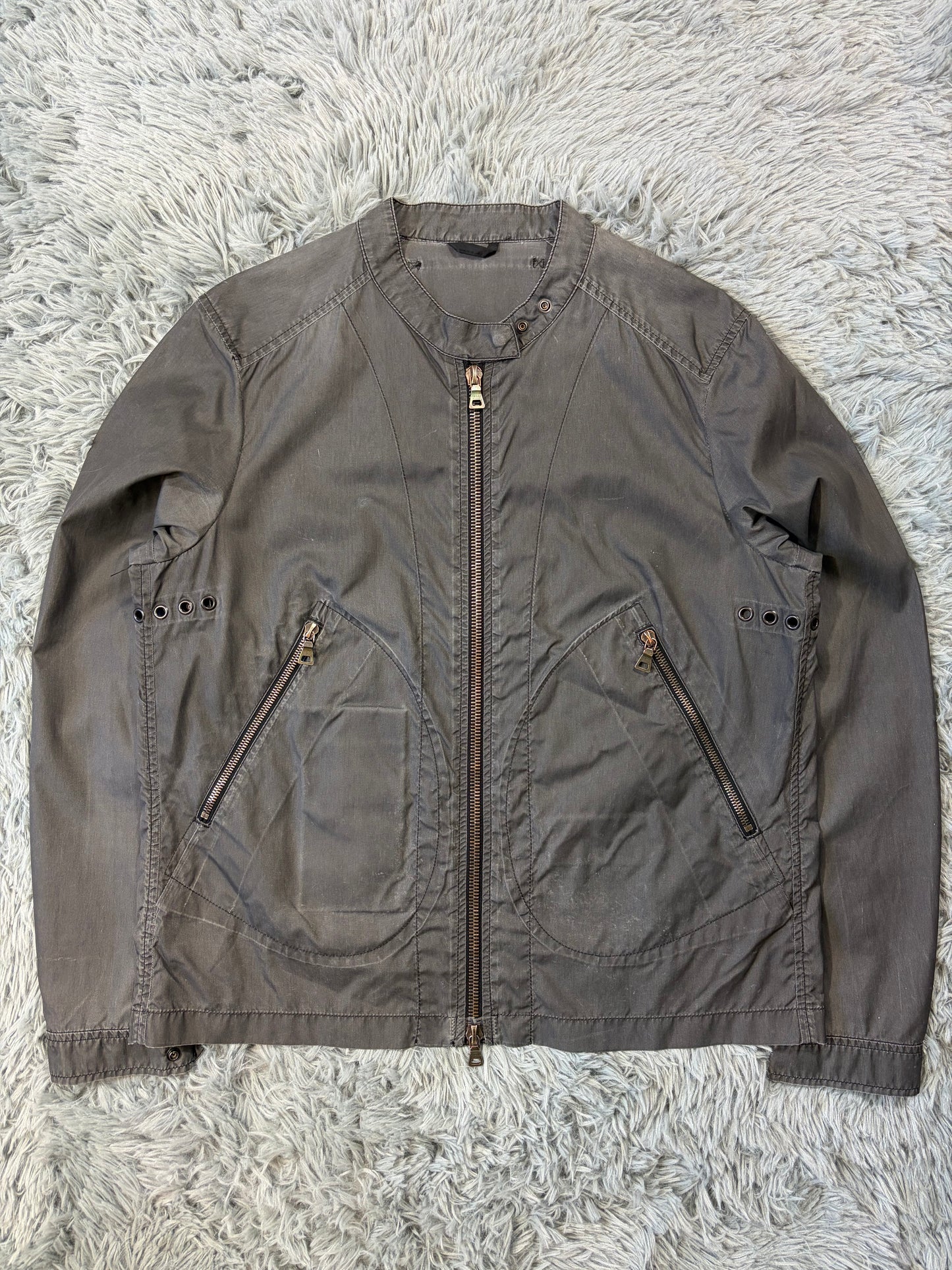 Prada Sport 00’s Ventilated Tela Patina Nylon Acrylic Biker Jacket - S/M