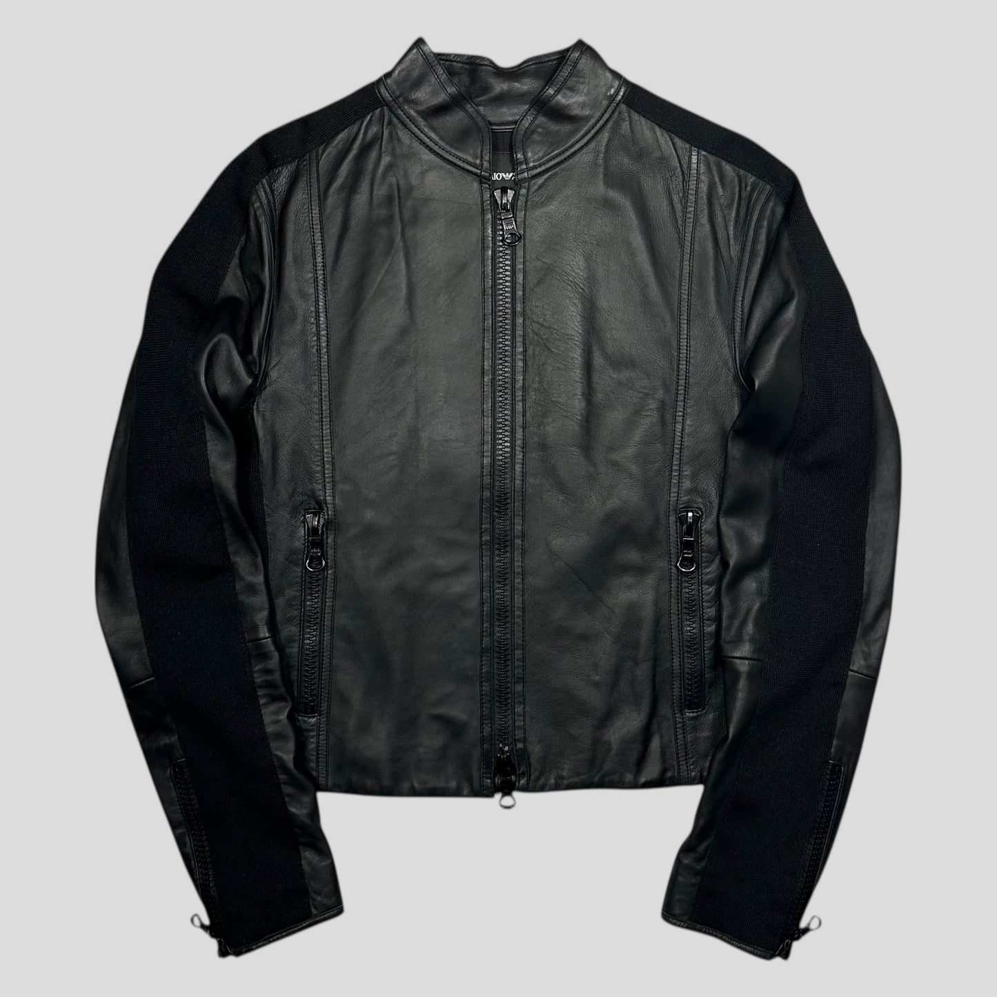 Emporio Armani 2006 Leather Panelled Biker Moto Jacket - IT46 (S)