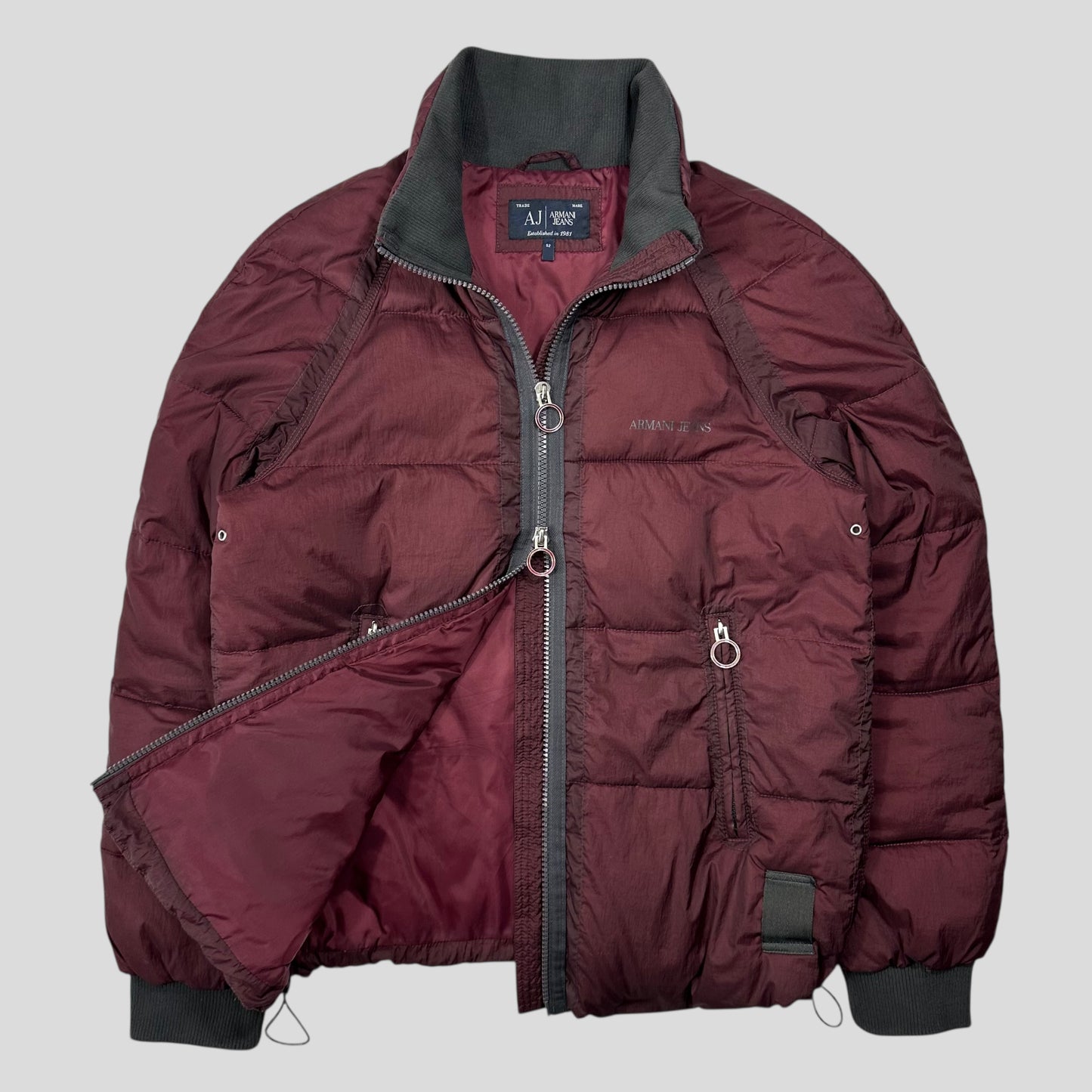 Armani Jeans 00’s Opaque Burgundy Nylon Down Puffer Jacket - L