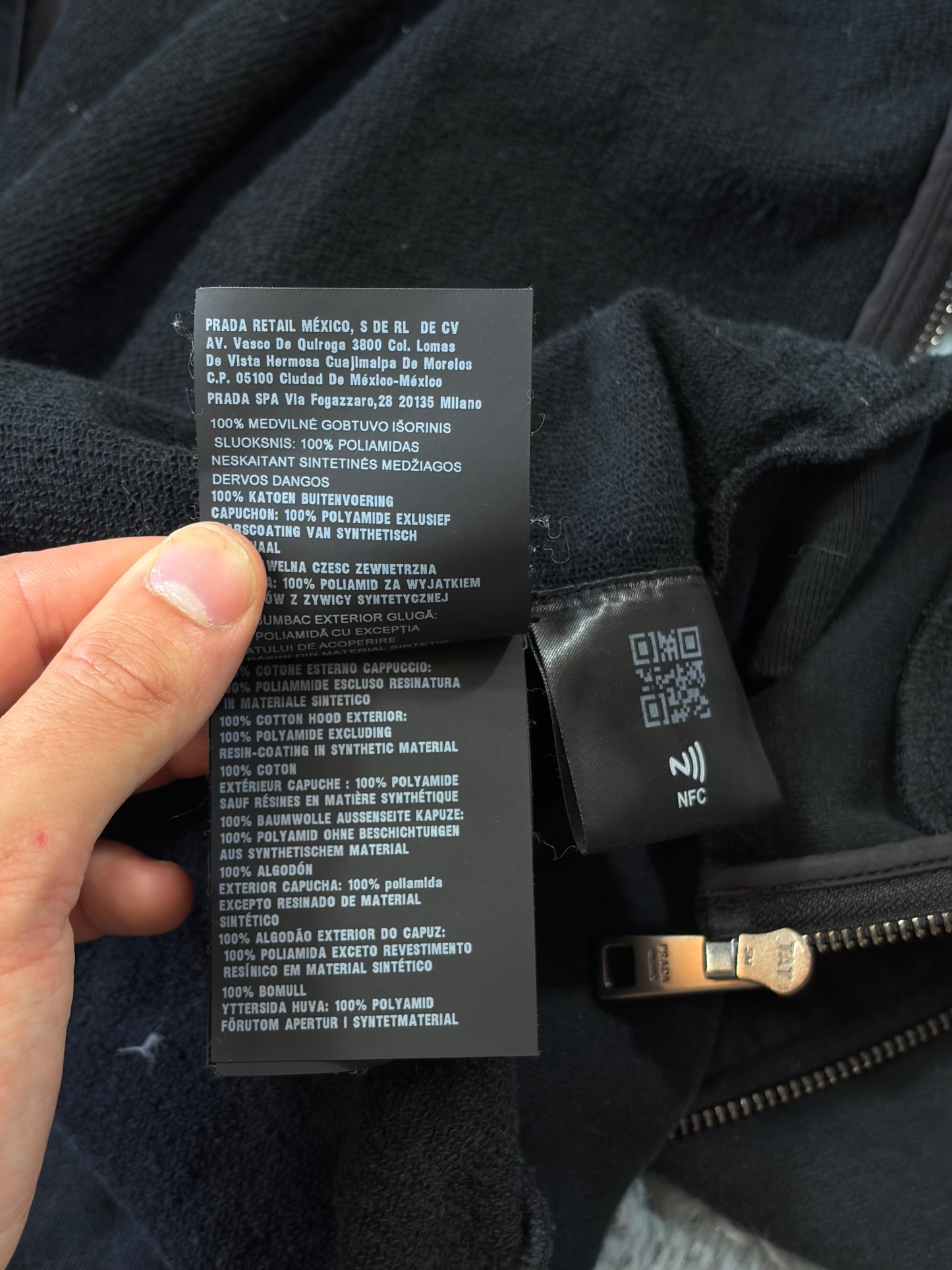 Prada 2022 Triangle Graphic Logo Nylon Panelled Hoodie Jacket - M