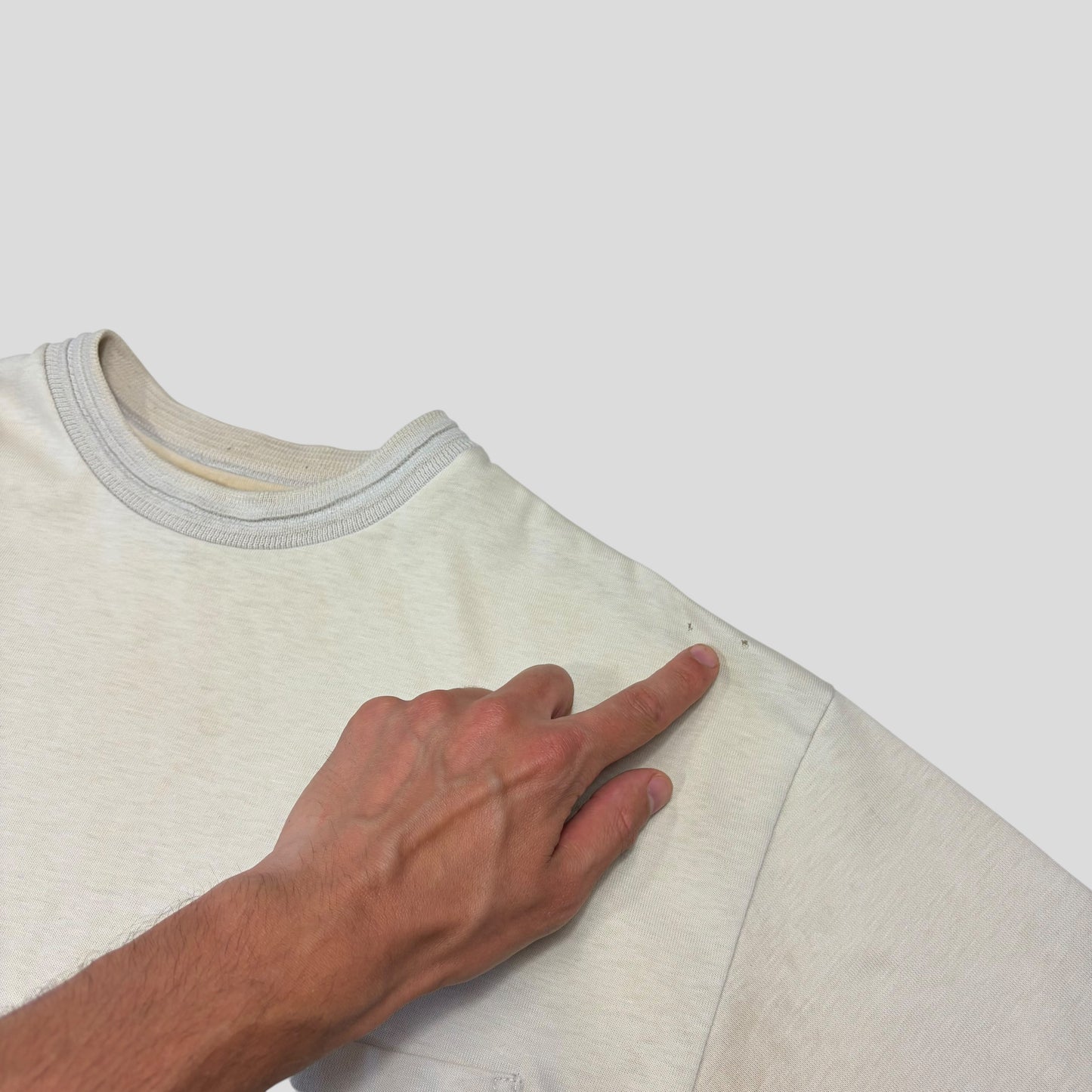 Stussy 90’s Cream Heavy Tom Tom White Tag Pocket Logo T-shirt - L/XL