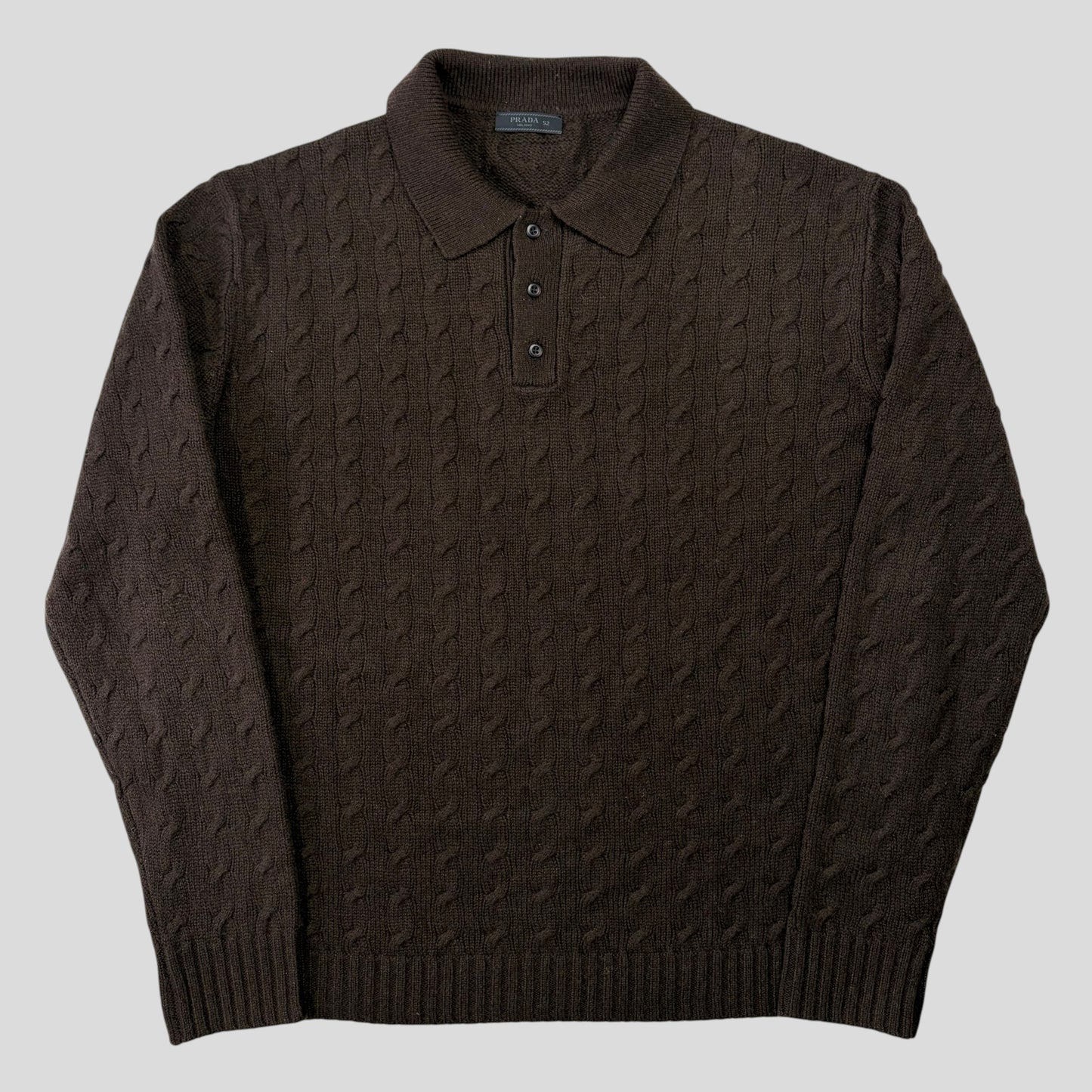 Prada 2024 Triangle Logo Cashmere Collared Cable-knit - L/XL