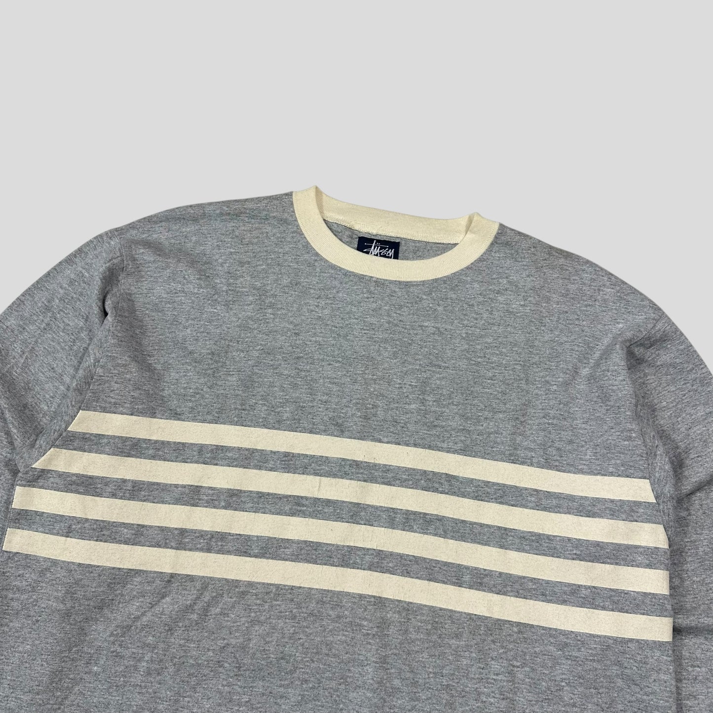 Stussy 90’s Made in USA Stock Logo Striped Crewneck T-shirt - L