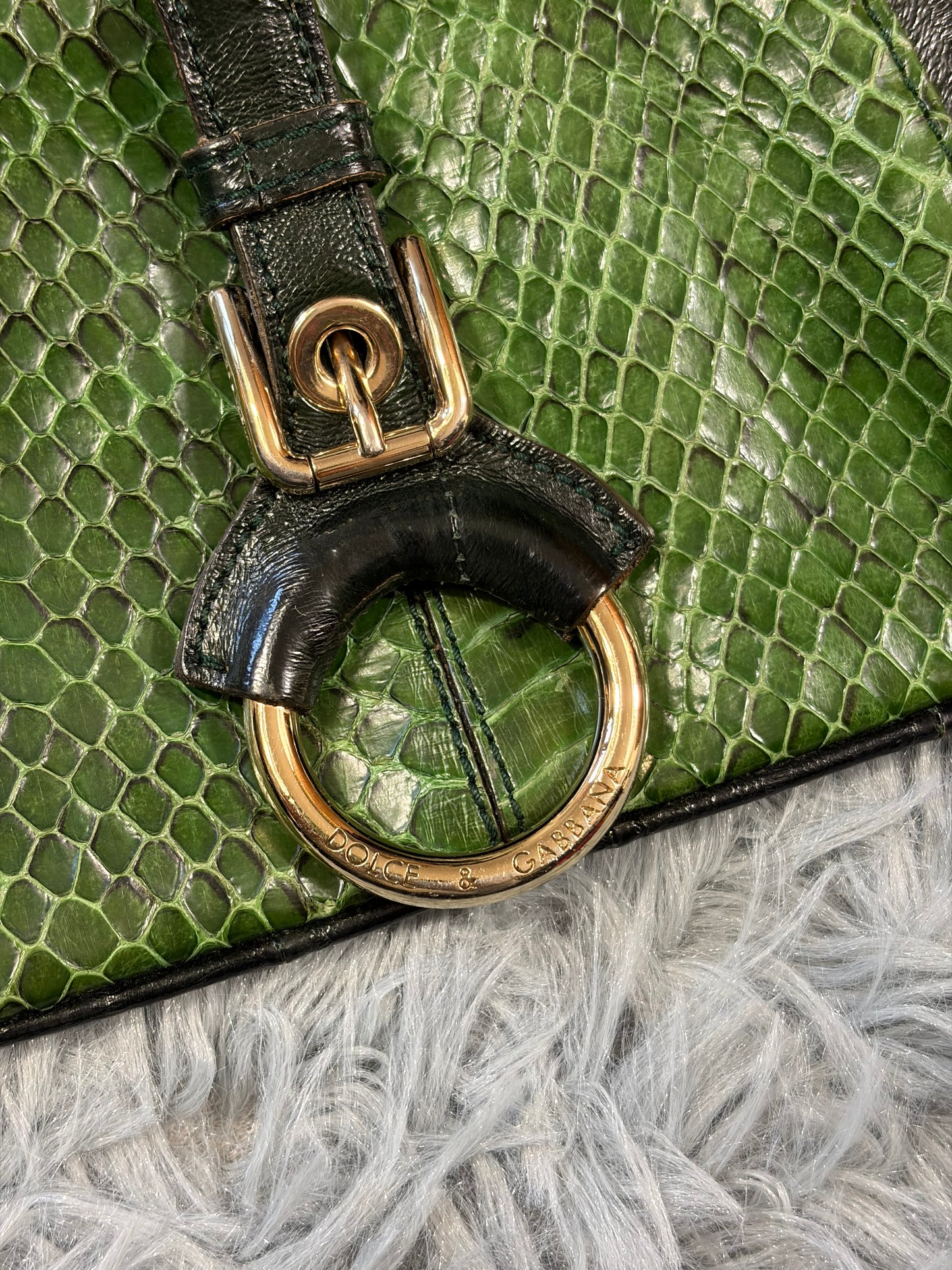 Dolce & Gabbana 00’s Python Skin Green Leather Shoulder Bag