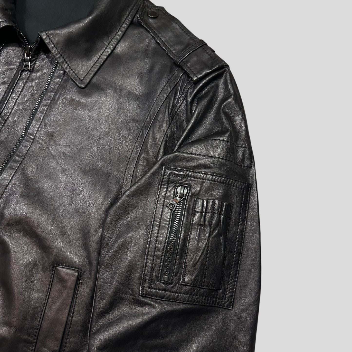 Neil Barrett 00’s Multi Zip Detailed Leather Flight Jacket - M