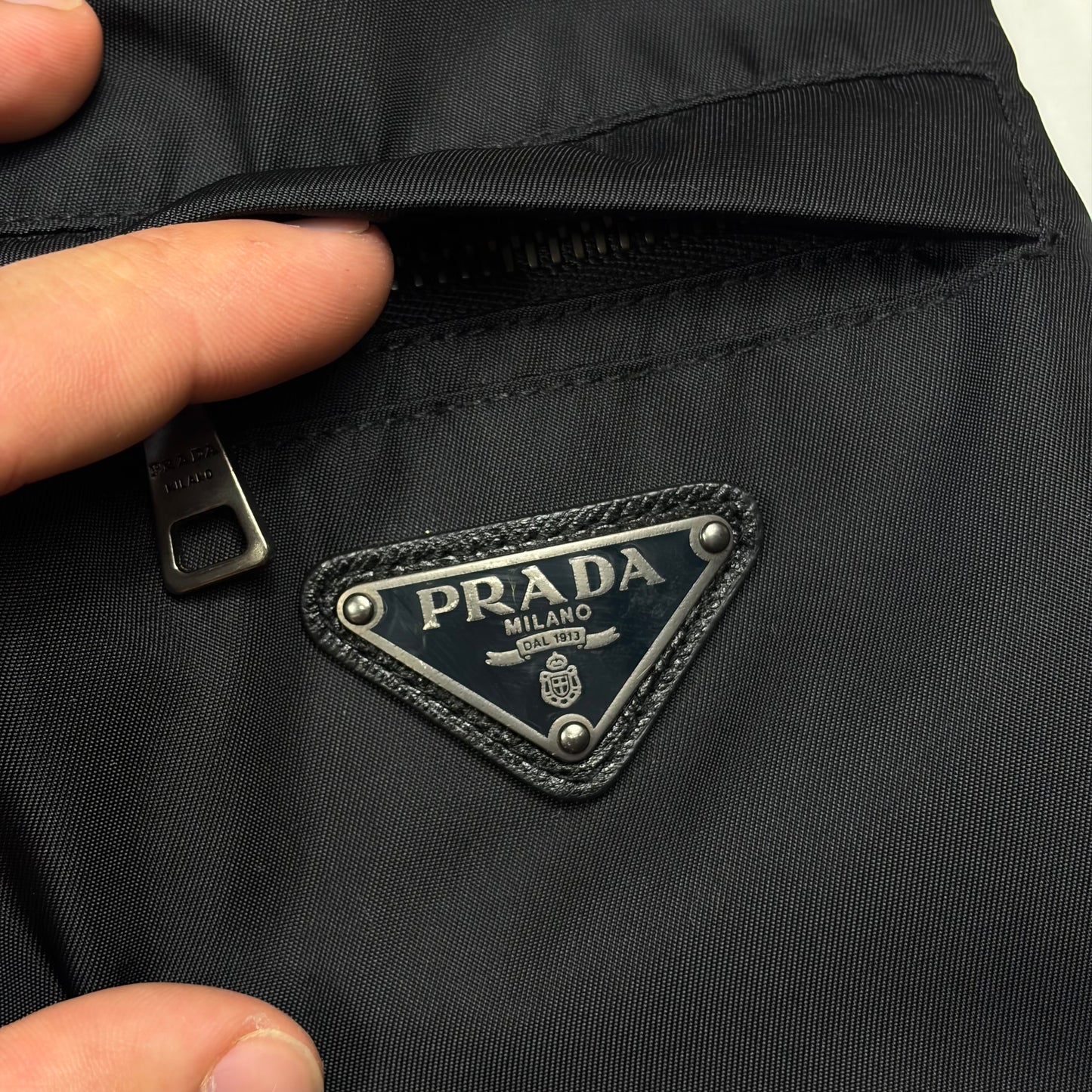 Prada 2013 Triangle Logo Gabardine Nylon & Leather Blouson Jacket - L/XL