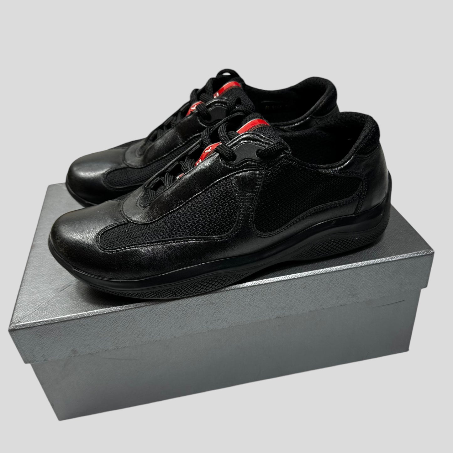 Prada Americas Cups Triple Black Leather - UK4