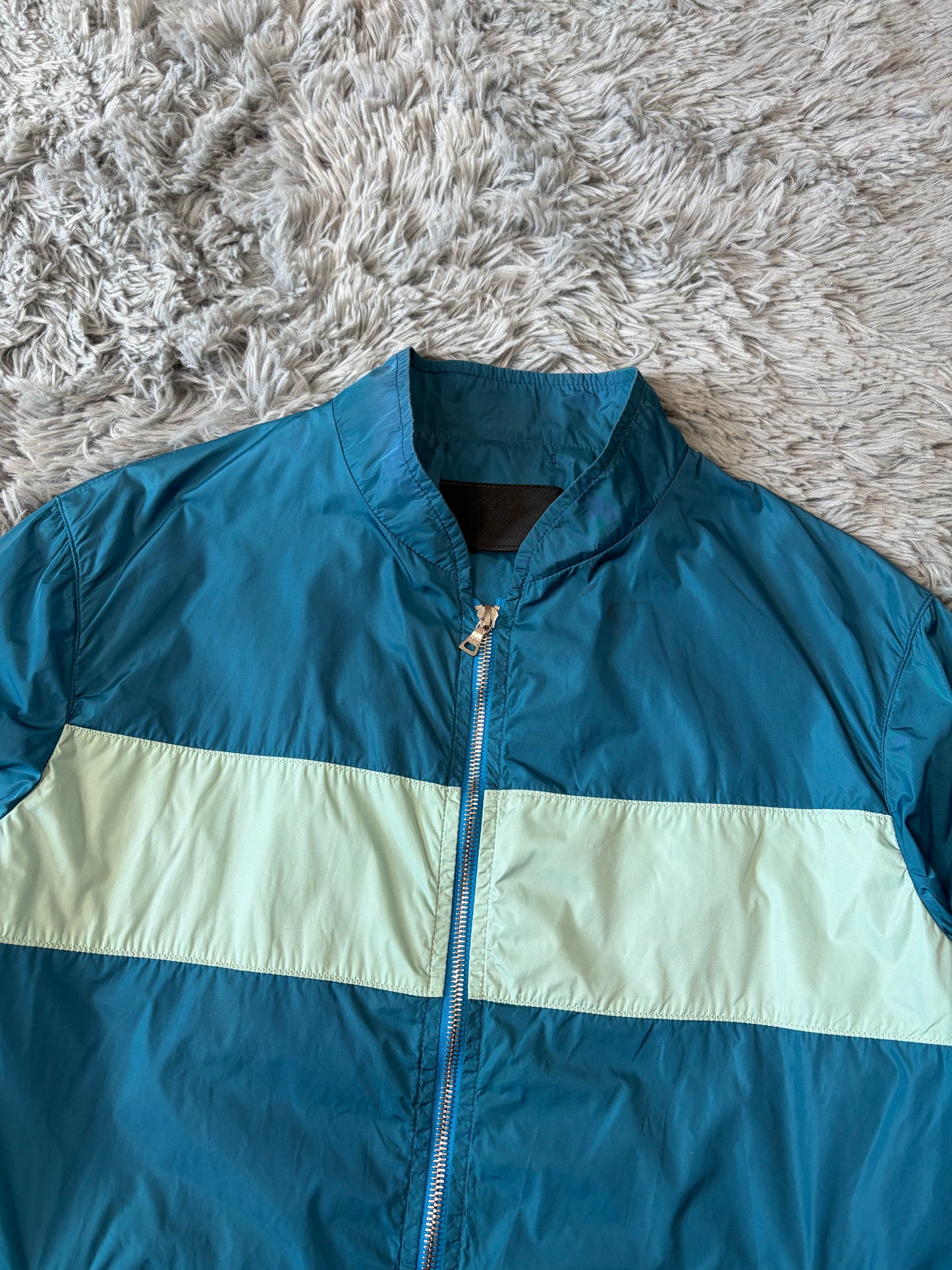 Prada Milano 00’s Teal and Mint Nylon Panelled Nylon Jacket - M