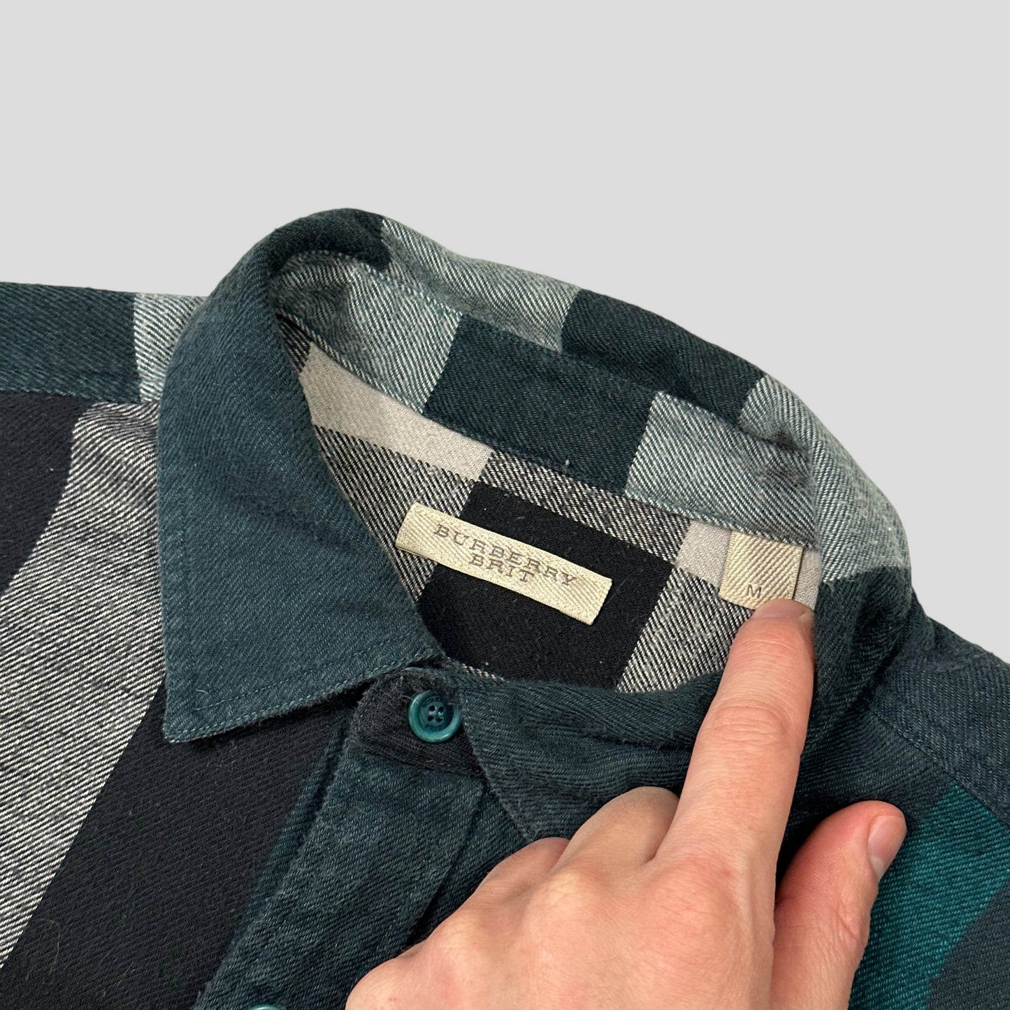 Burberry Green Nova Check Flannel Cotton Longsleeve Shirt - M