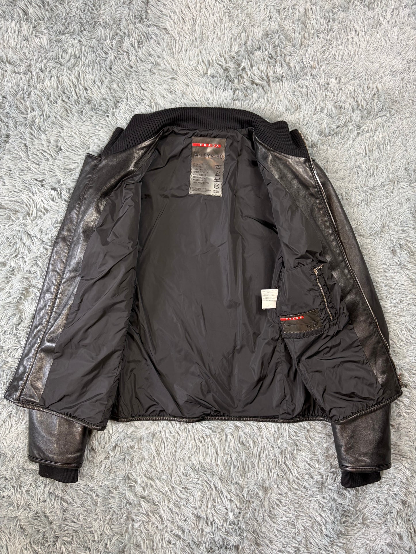 Prada Sport 00’s Leather & Wool Padded Hybrid Biker Jacket - IT50
