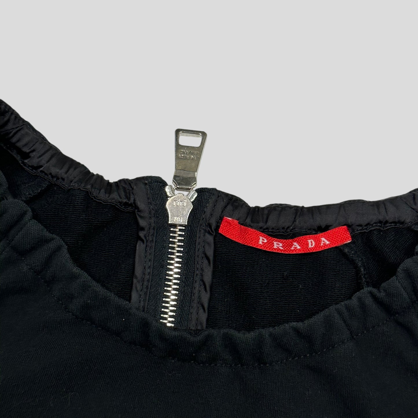 Prada Sport 2008 Ribbed Arms Black Tab Zipper Top - S/M