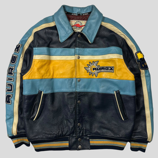 Avirex 90’s NYC Exciting Hoops Quilted Leather Varsity Jacket - XL