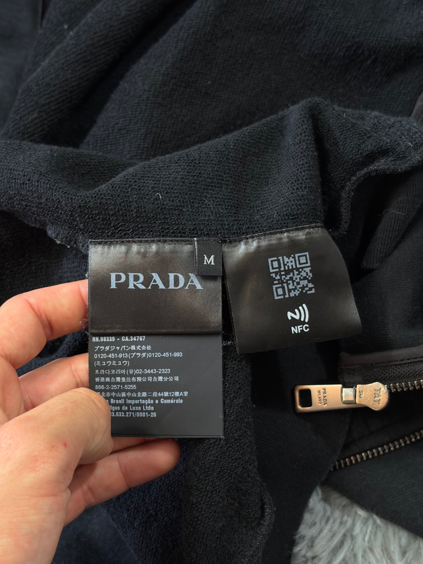 Prada 2022 Triangle Graphic Logo Nylon Panelled Hoodie Jacket - M