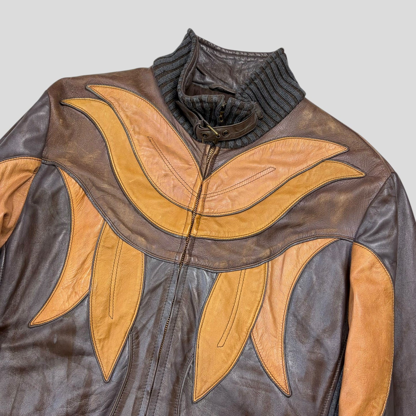 Roberto Cavalli Class 00’s Parrot Patchwork Leather Biker Jacket - M/L