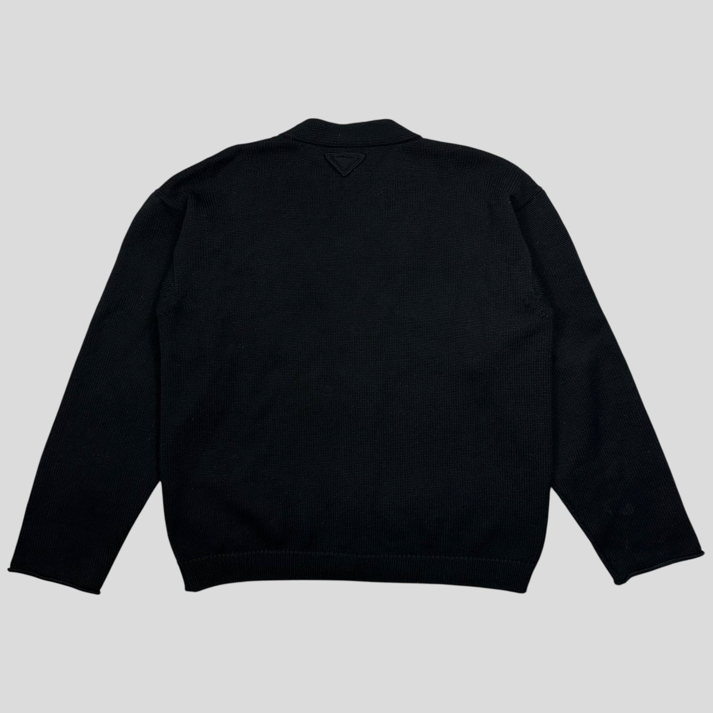 Prada 2021 Triangle Logo Heavyweight Boxy Wool Cardigan - M