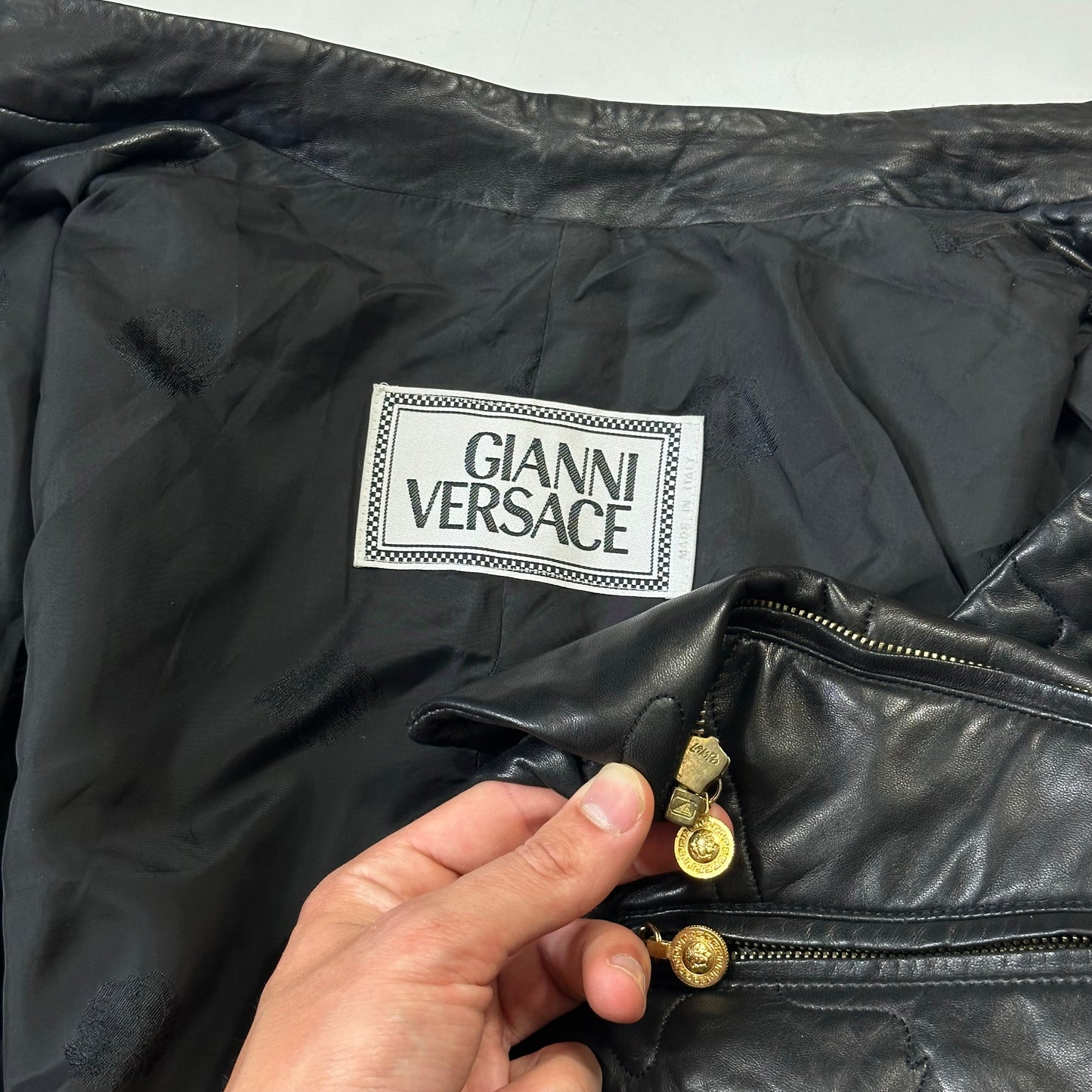 Gianni Versace 1997 Leather Puzzle Camo Biker Jacket - S