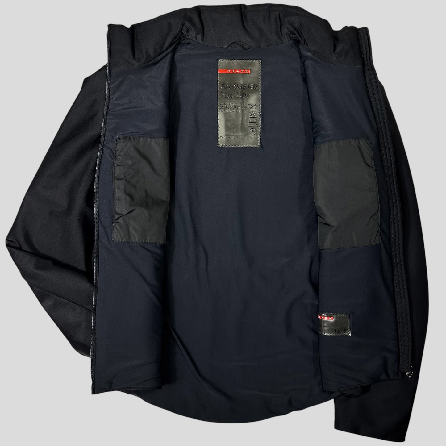 Prada Sport 1999 Jet Black Stash Pocket Soft Nylon Cycle Jacket - IT48