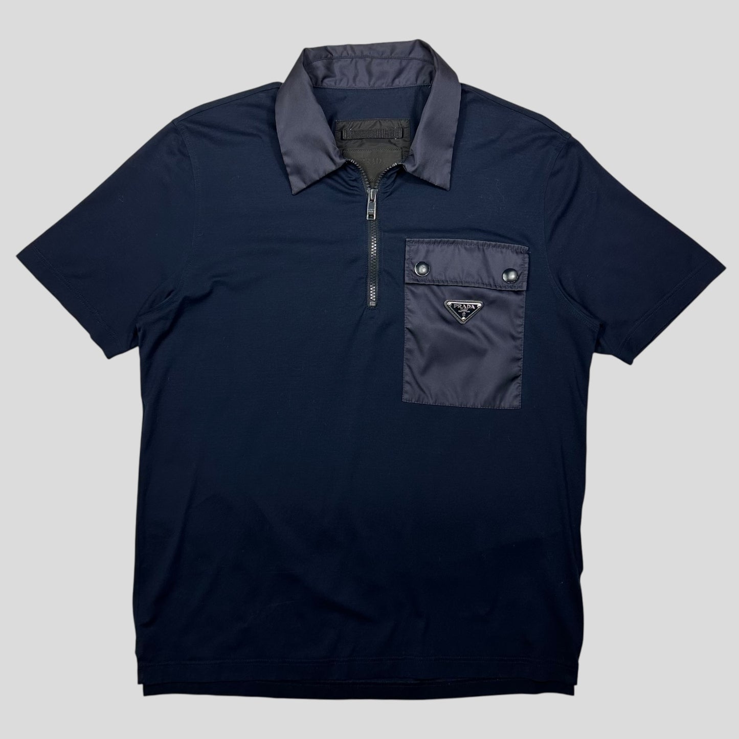 Prada 2019 Nylon Pocket Plaque Logo 1/4 Zip Shirt - M