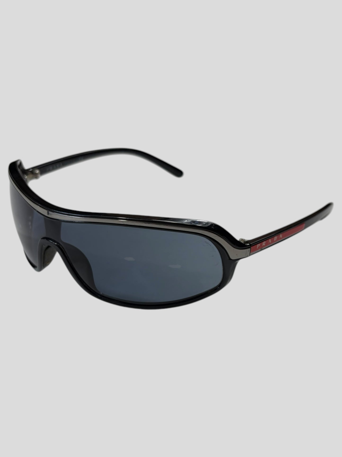 Prada Sport 00’s Red Logo Blue Lens Shield Sunglasses