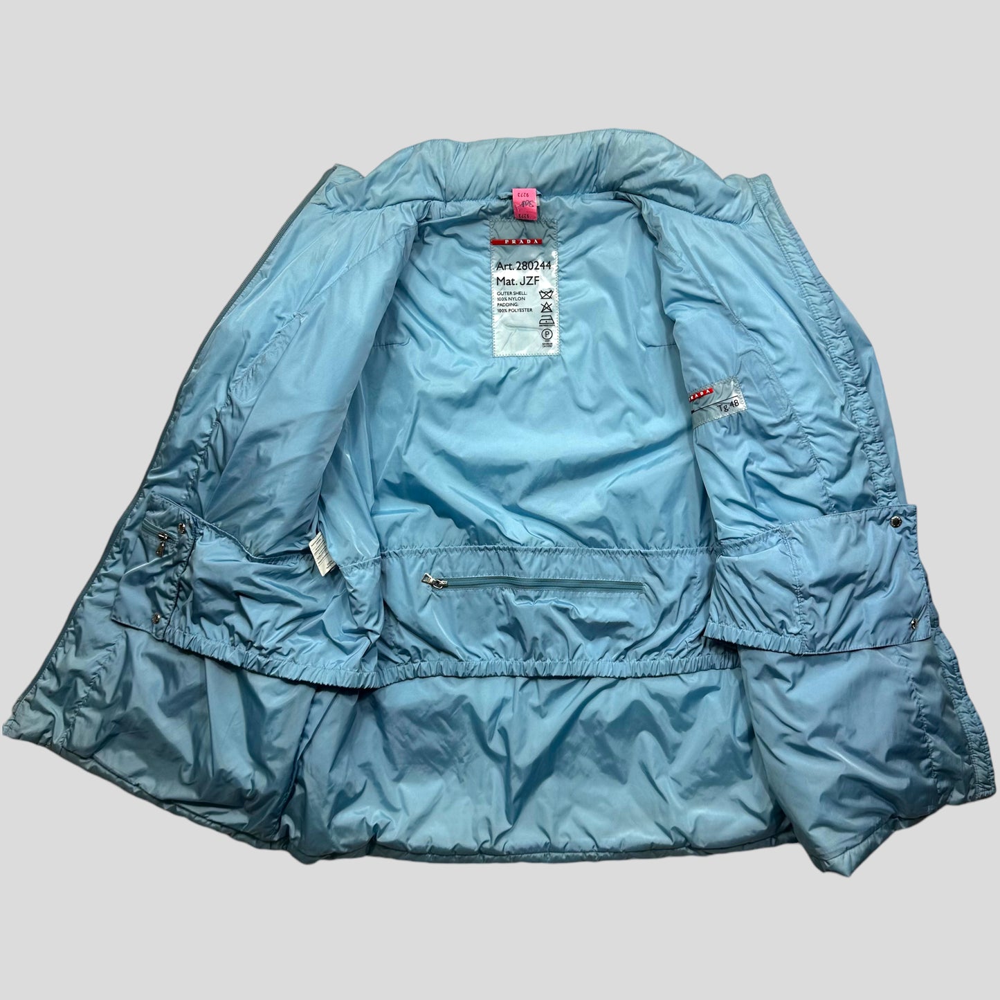 Prada Sport 2001 Baby Blue Stash Pocket Nylon Ski Puffer - IT48 (L)