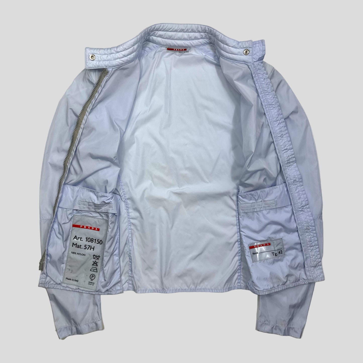 Prada Sport SS00 Ice Blue Nylon Moto Detailed Jacket - IT42