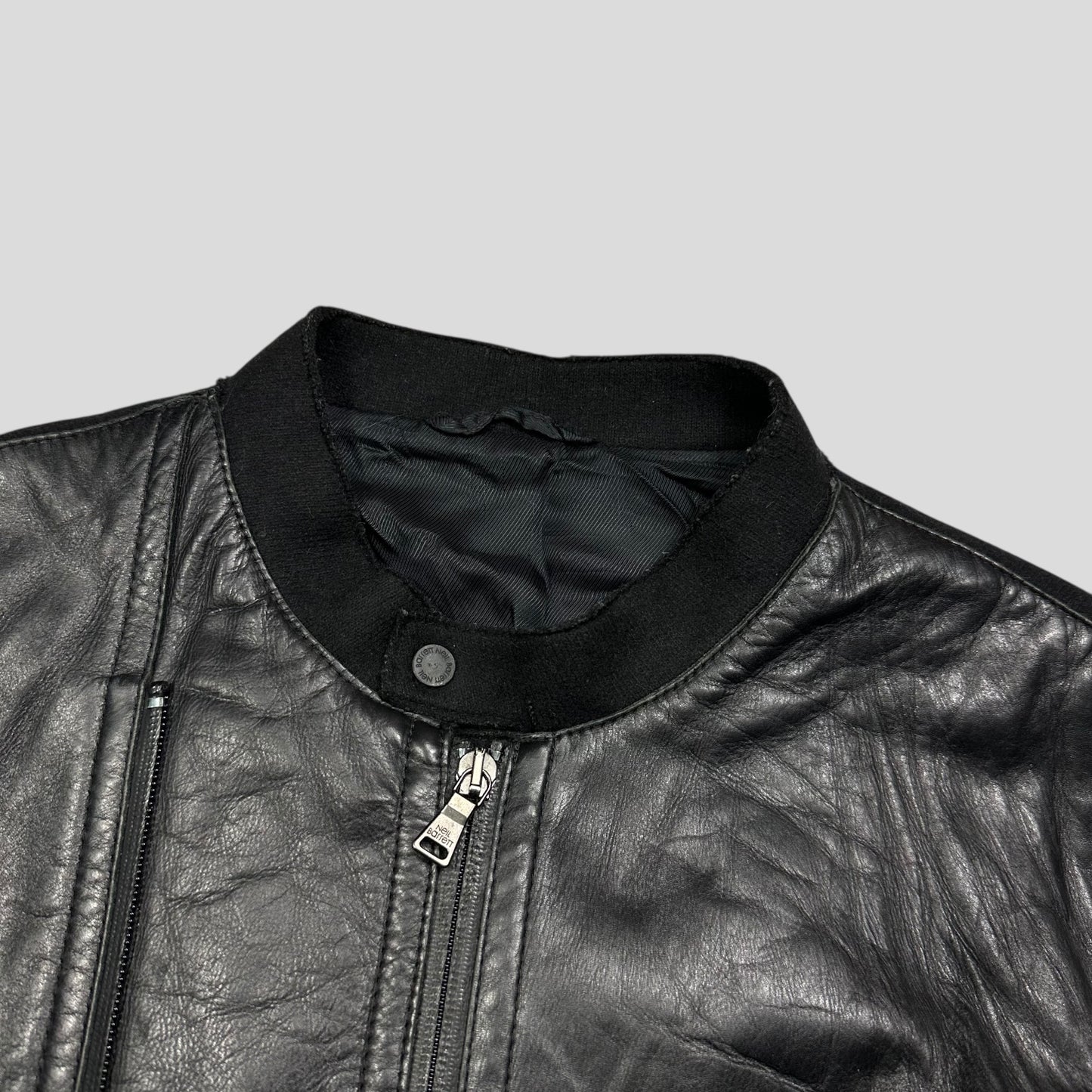 Neil Barrett 00’s Leather + Wool Modular Zip Panelled Biker Jacket - M