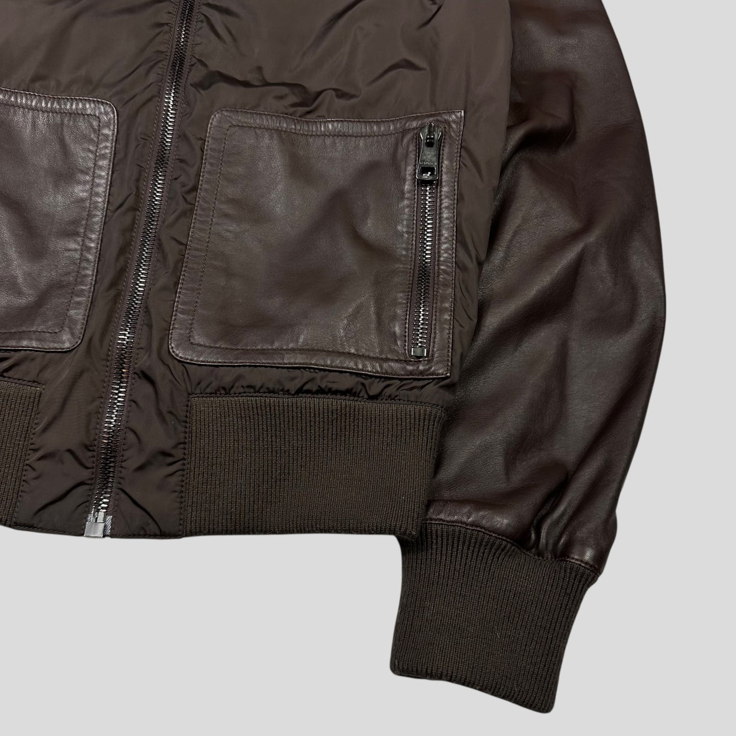 Gucci Brown Nappa Leather Hybrid Logo Bomber Jacket - IT46 (S)