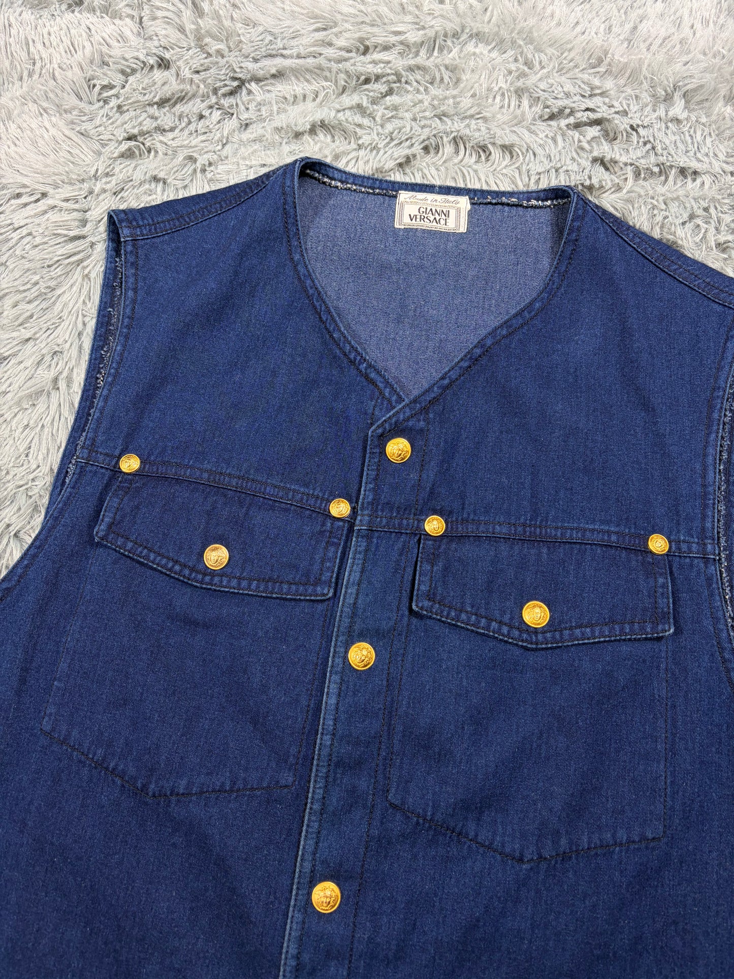 Gianni Versace 1992 Medusa Studded Indigo Denim Vest - IT50