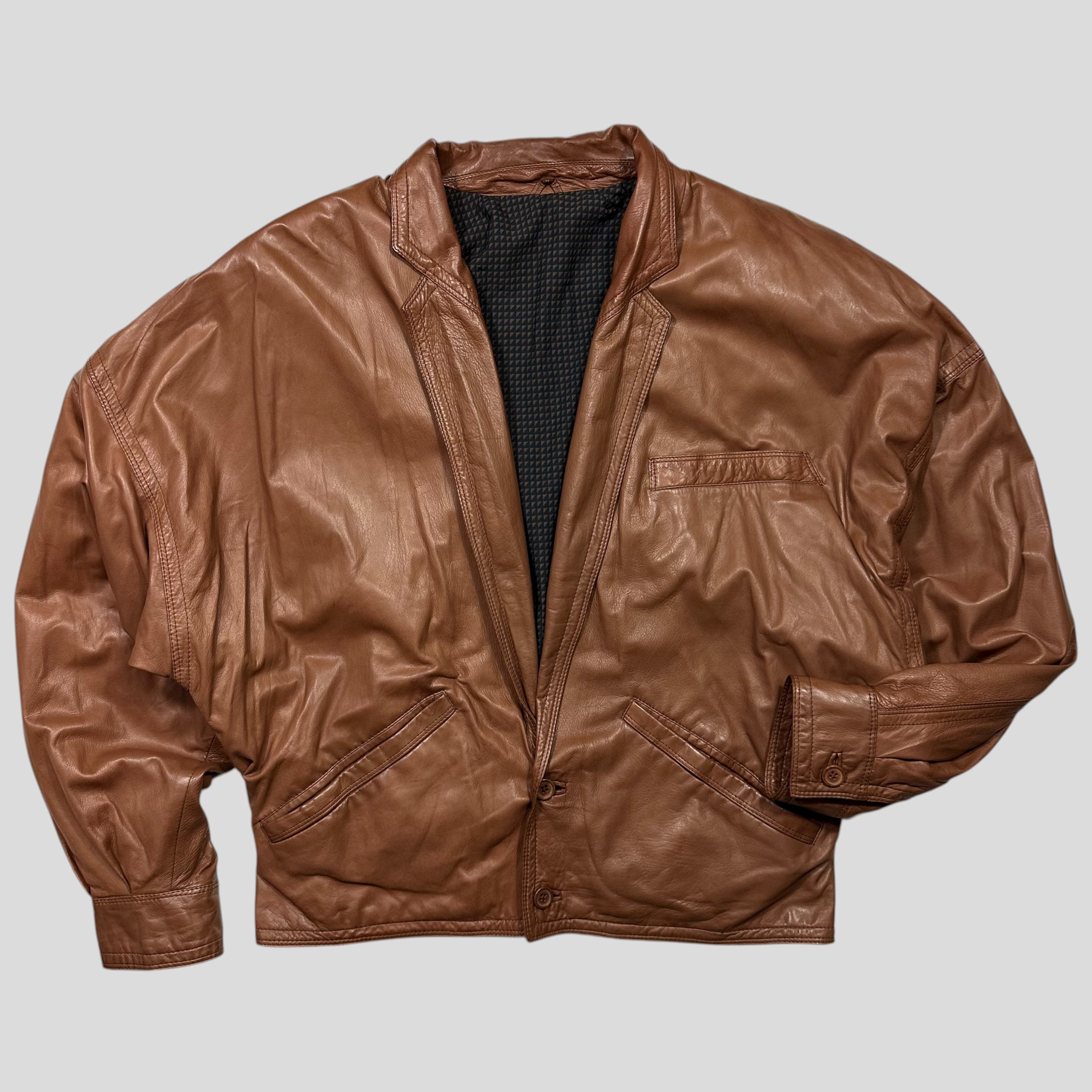 Gianni Versace 80's Leather Kimono Open Bomber Jacket - L – Warmwaves