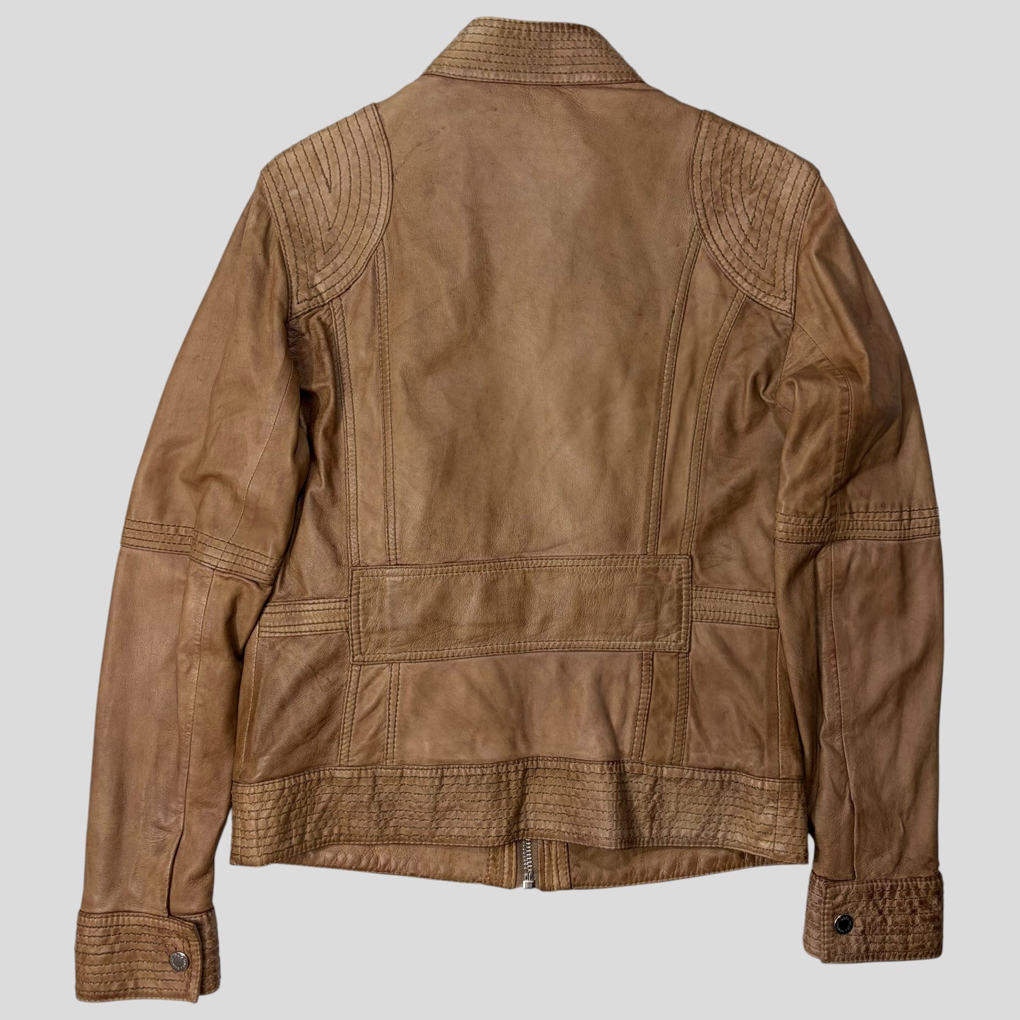 Dolce & Gabanna 2011 Antique Effect Leather Cargo Biker Jacket - M