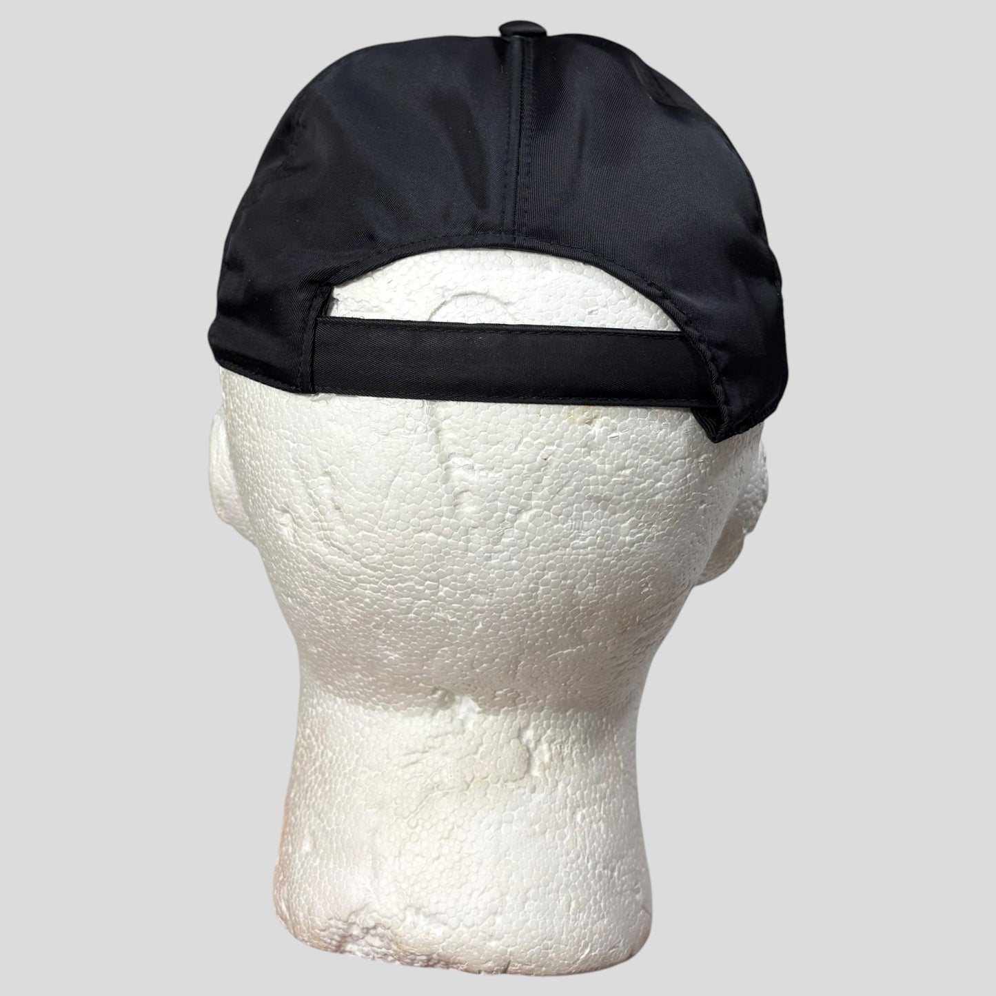 Prada Milano Triangle Plaque Logo Black Nylon Baseball Cap - M/L