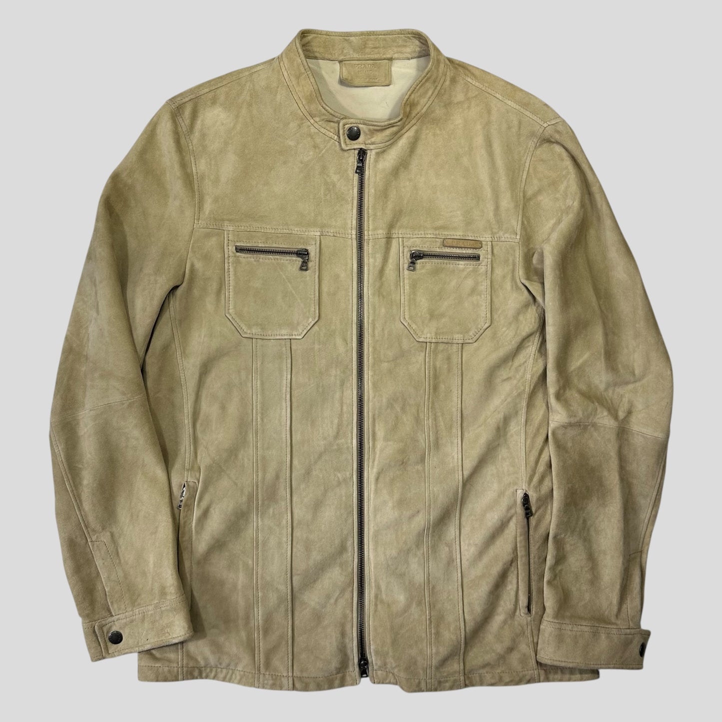 Prada Milano 2007 Suede Leather Double Pocket Logo Jacket - IT56