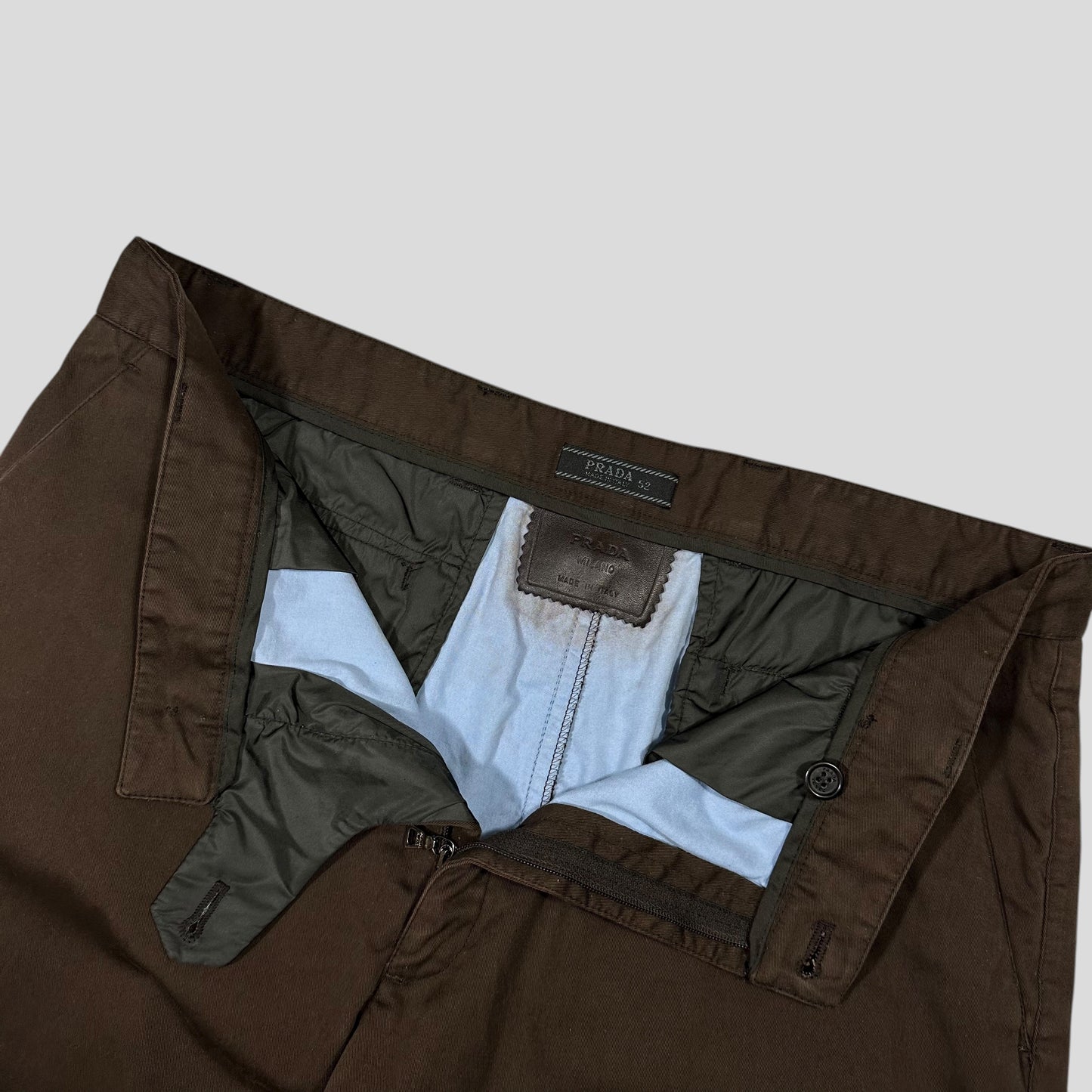 Prada AW00 Brown & Baby Blue Waxed Cotton Trousers - IT52 (34)