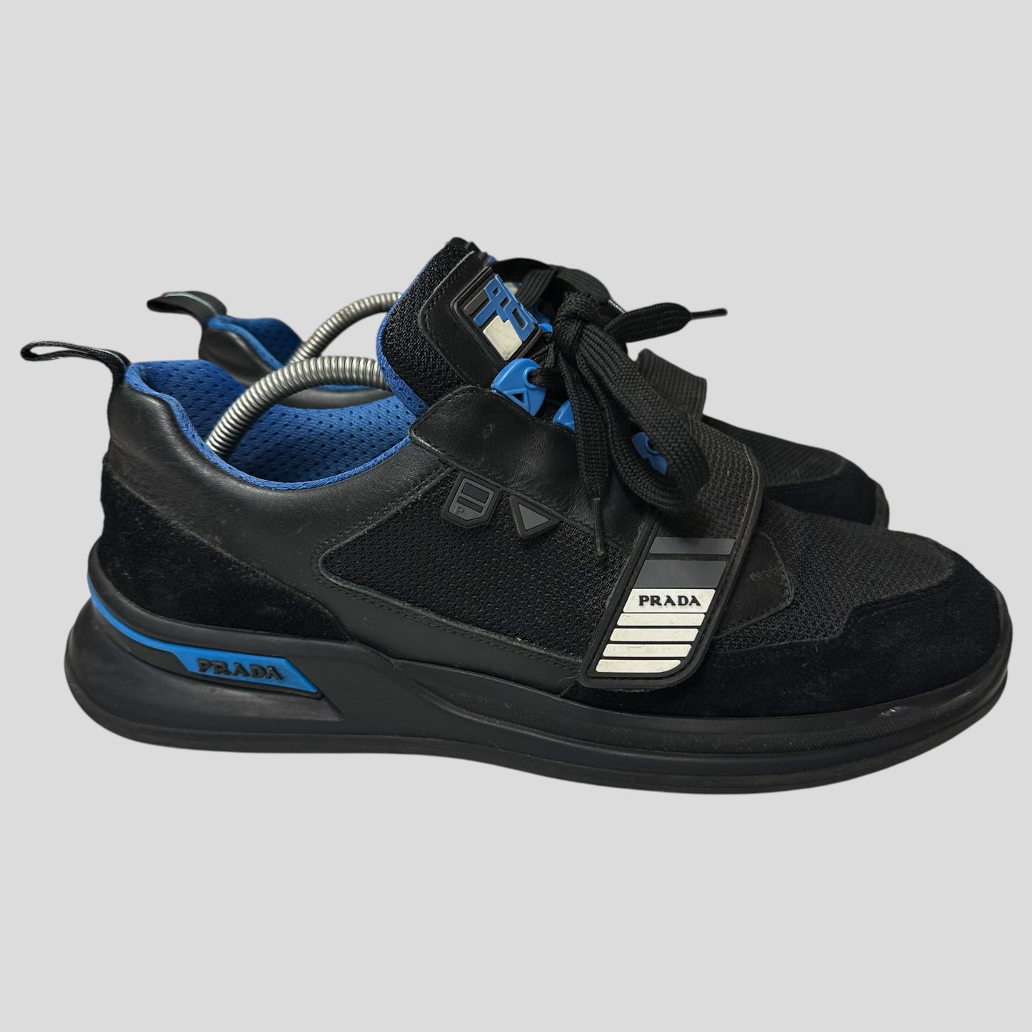 Prada 2018 Mechano Nero Voyage Rubber + Leather Logo Trainers - UK8.5/9