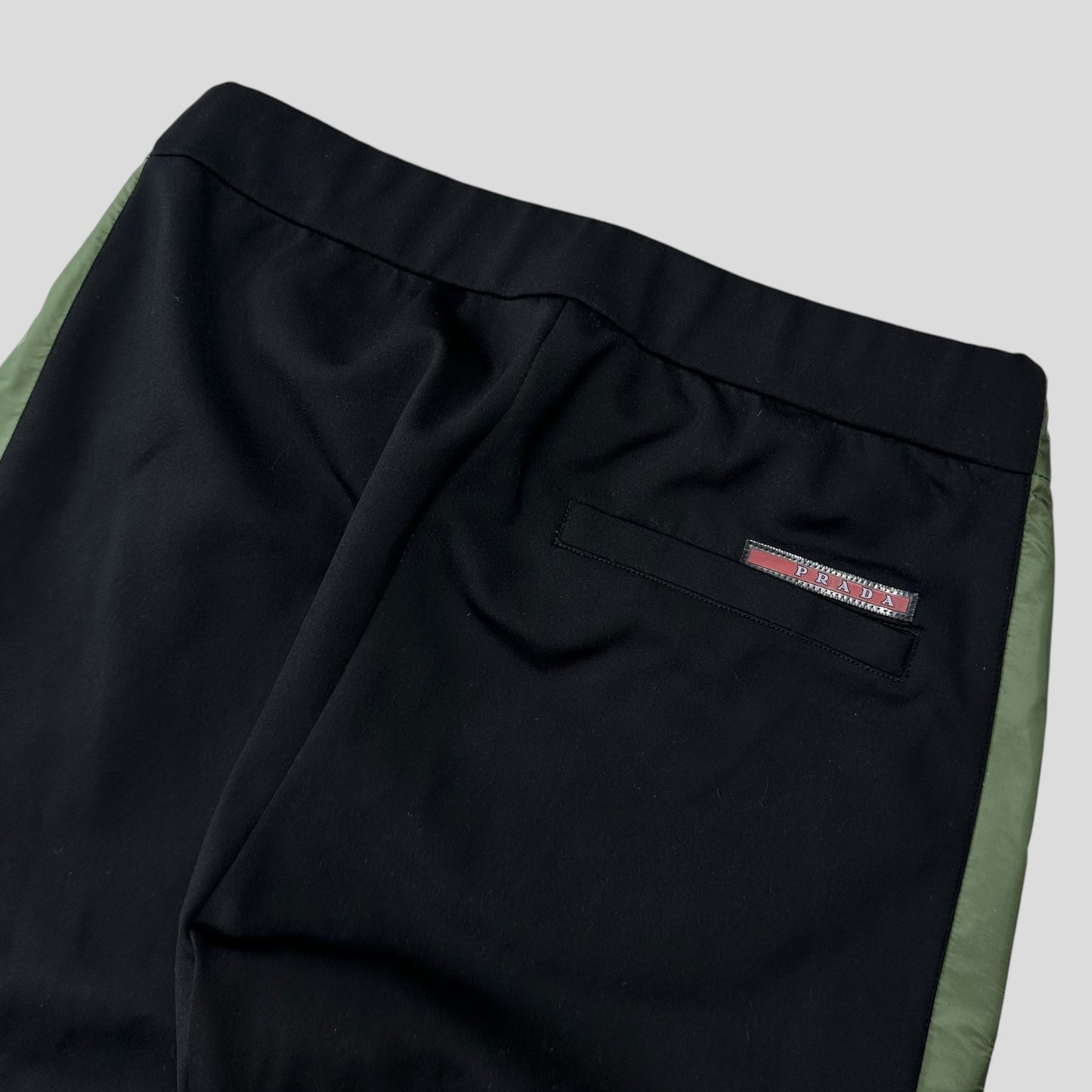 Prada 2017 Red Tab Green Nylon Panelled Poly Tracksuit Bottoms - S