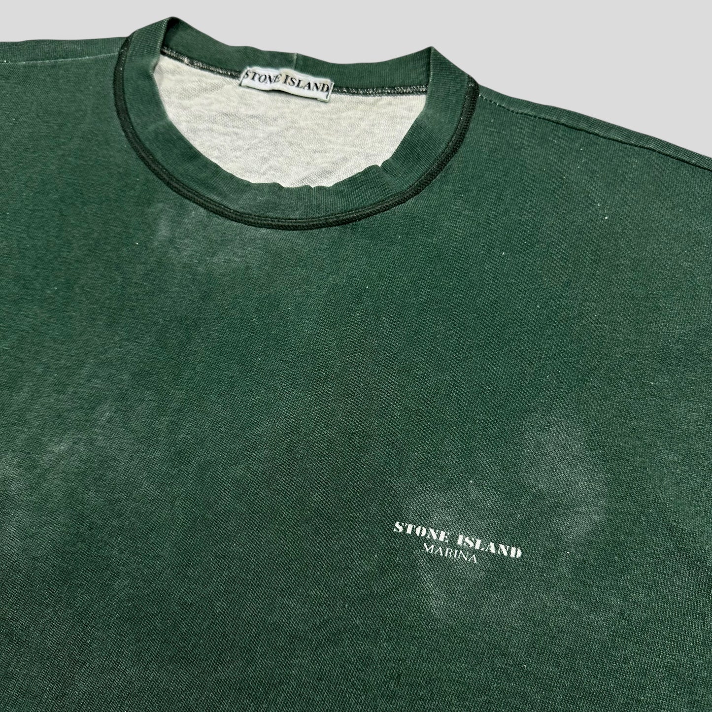 Stone Island 1989 Marina Stripe Washed Green Logo T-shirt - M (L)