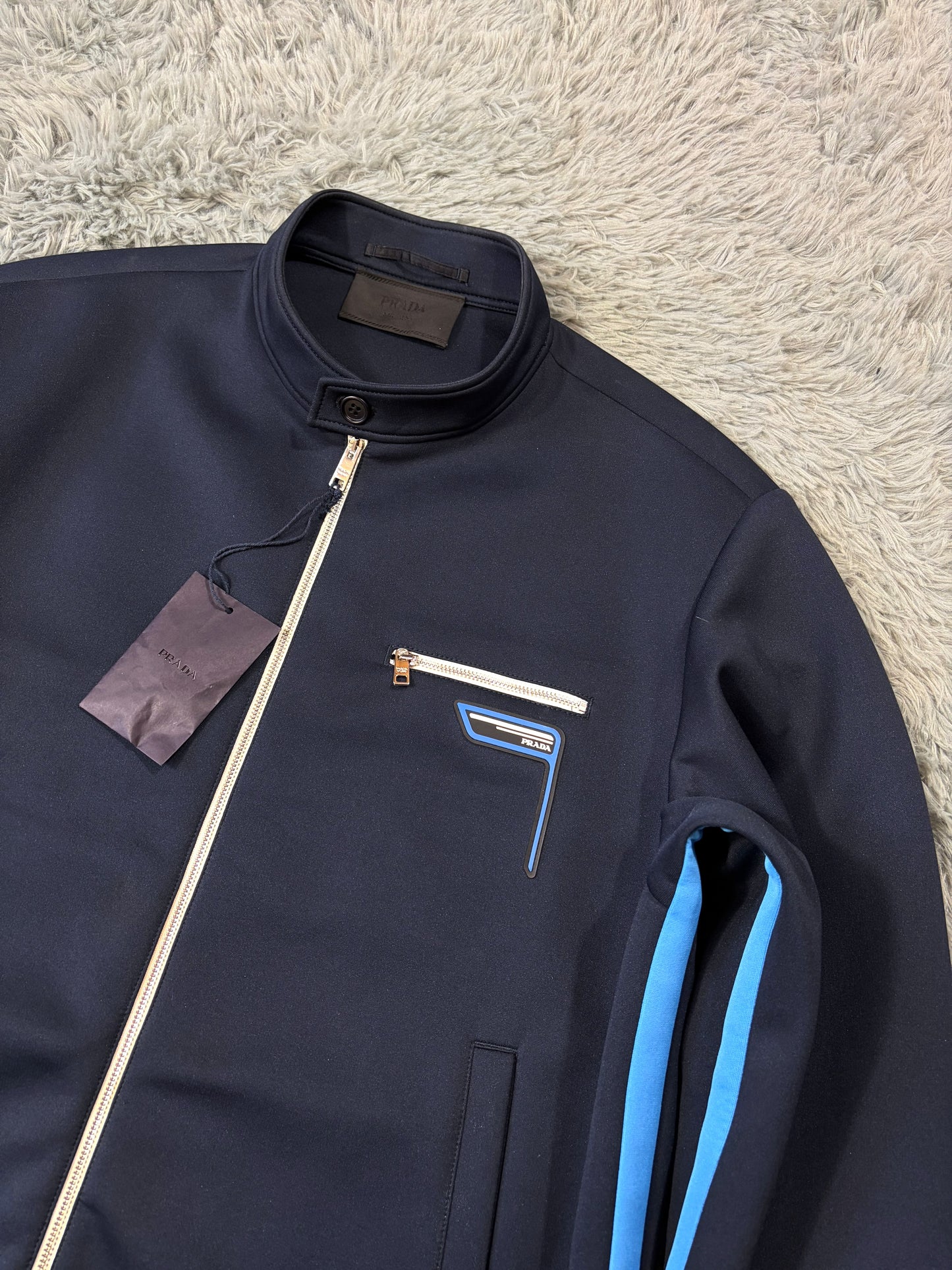 Prada 2018 Race Rubber Logo Contrast Stripe Blouson Jacket - IT52
