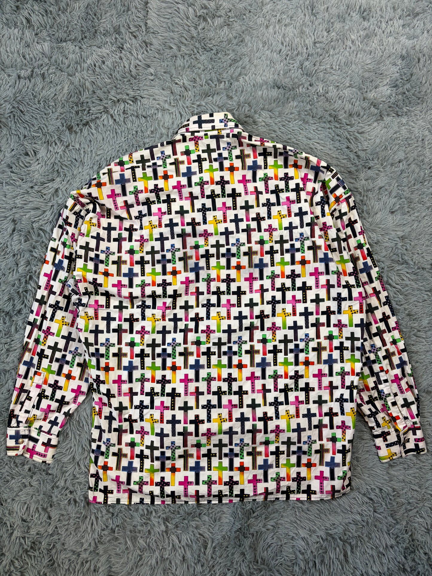 Versace VJC 90’s Rainbow Crosses Medusa Button Shirt - M (L/XL)