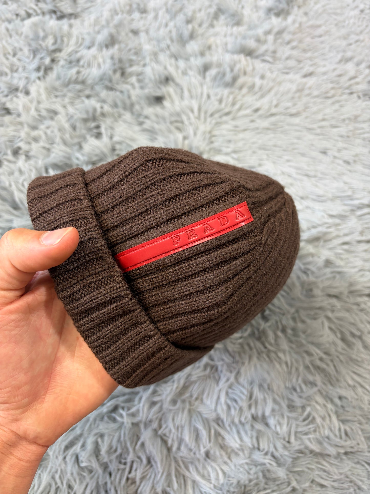 Prada Sport 00’s Brown Wool Ribbed Fisherman’s Beanie