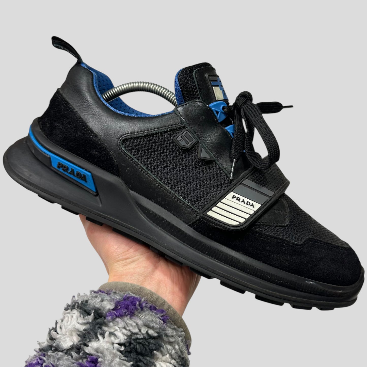 Prada 2018 Mechano Nero Voyage Rubber + Leather Logo Trainers - UK8.5/9