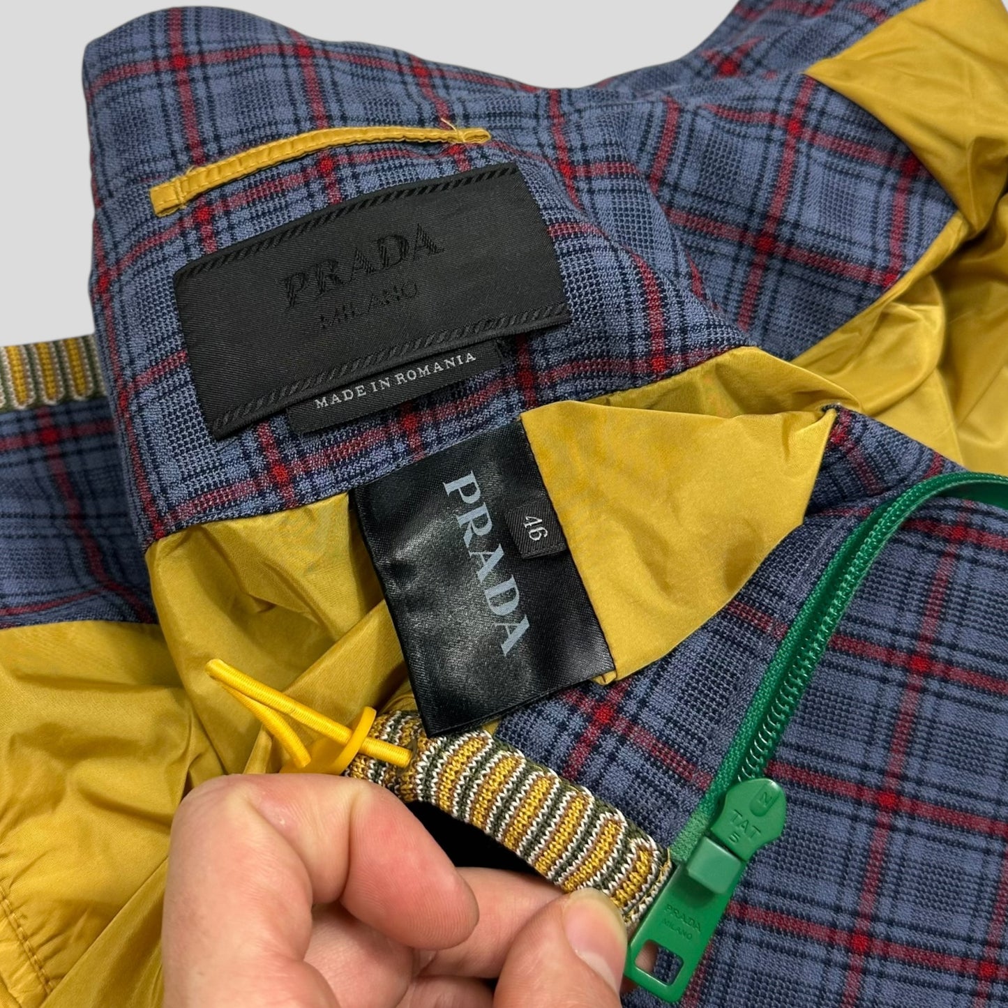 Prada Milano SS16 Wool Taped Zip Technical Plaid Blouson Jacket - IT46