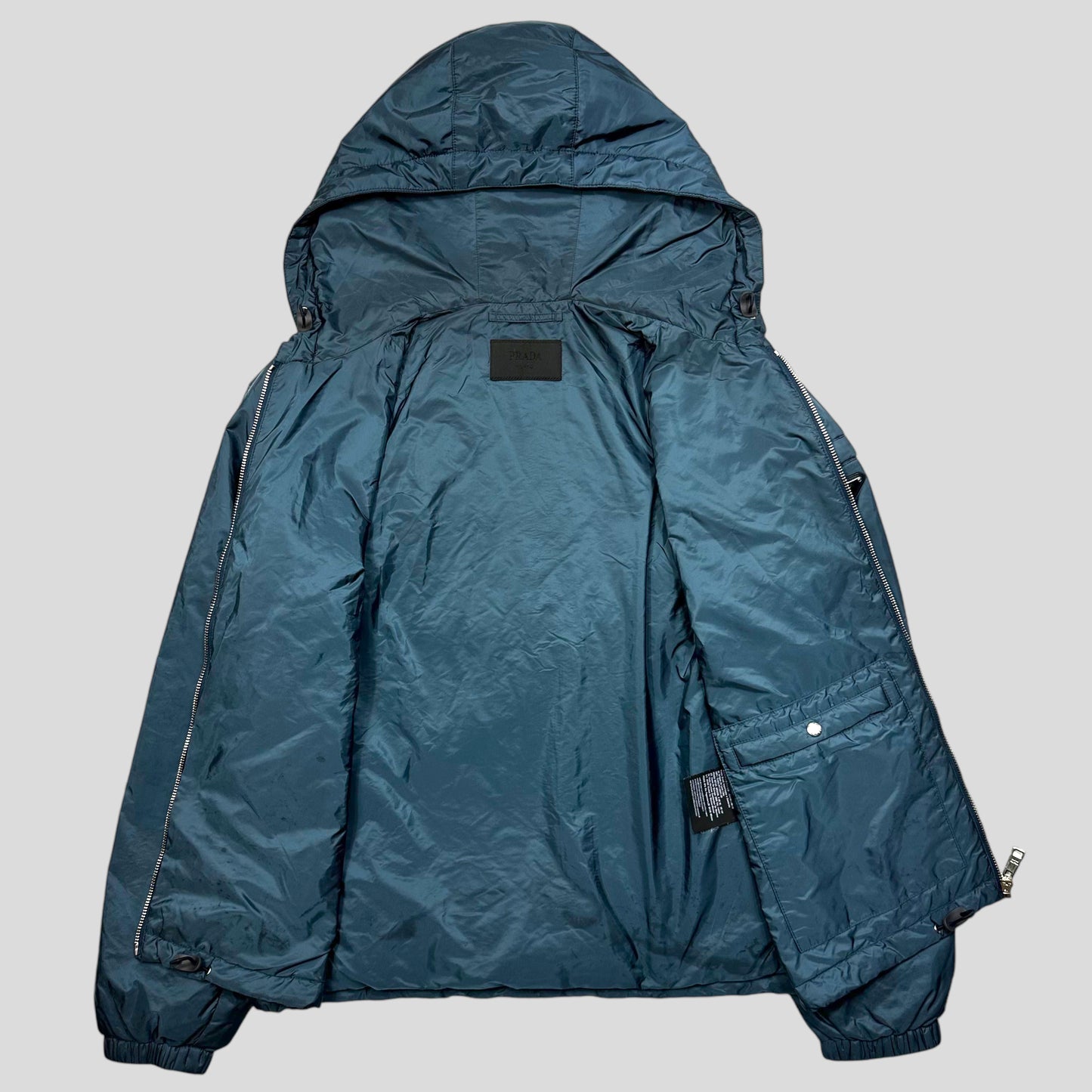 Prada Milano 2019 Metallic Blue Padded Nylon Windbreaker - S