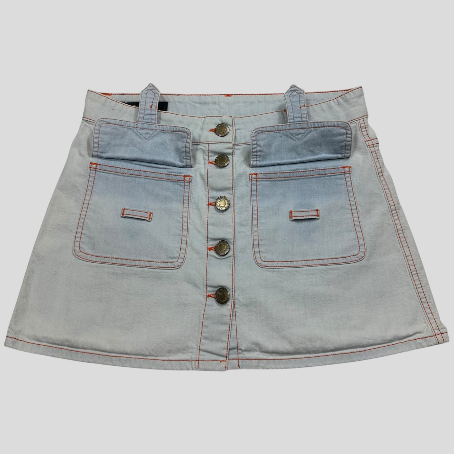 Gucci 2009 Denim Contrast Stitch Cargo Pocket Wraparound Miniskirt - IT38