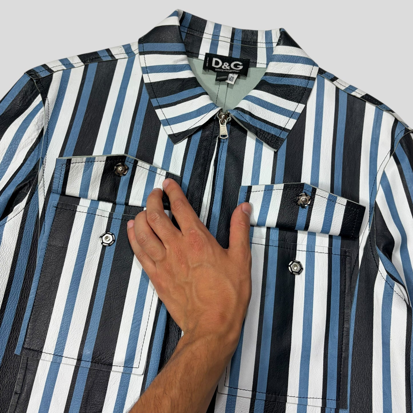 Dolce & Gabbana 00’s Leather Striped Blouson Work Jacket - M