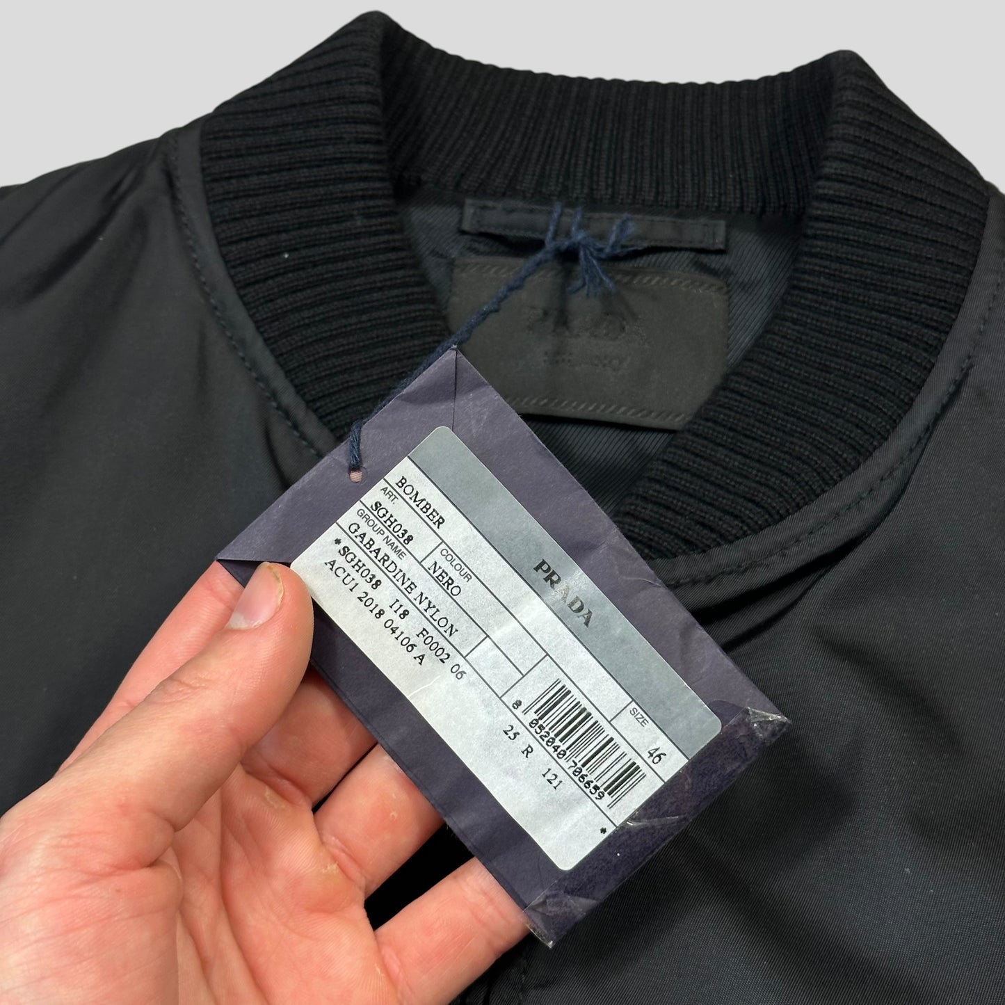 Prada Milano 2018 Black Gabardine Nylon Triangle Bomber - M