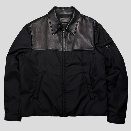 Prada 2013 Triangle Logo Gabardine Nylon & Leather Blouson Jacket - L/XL